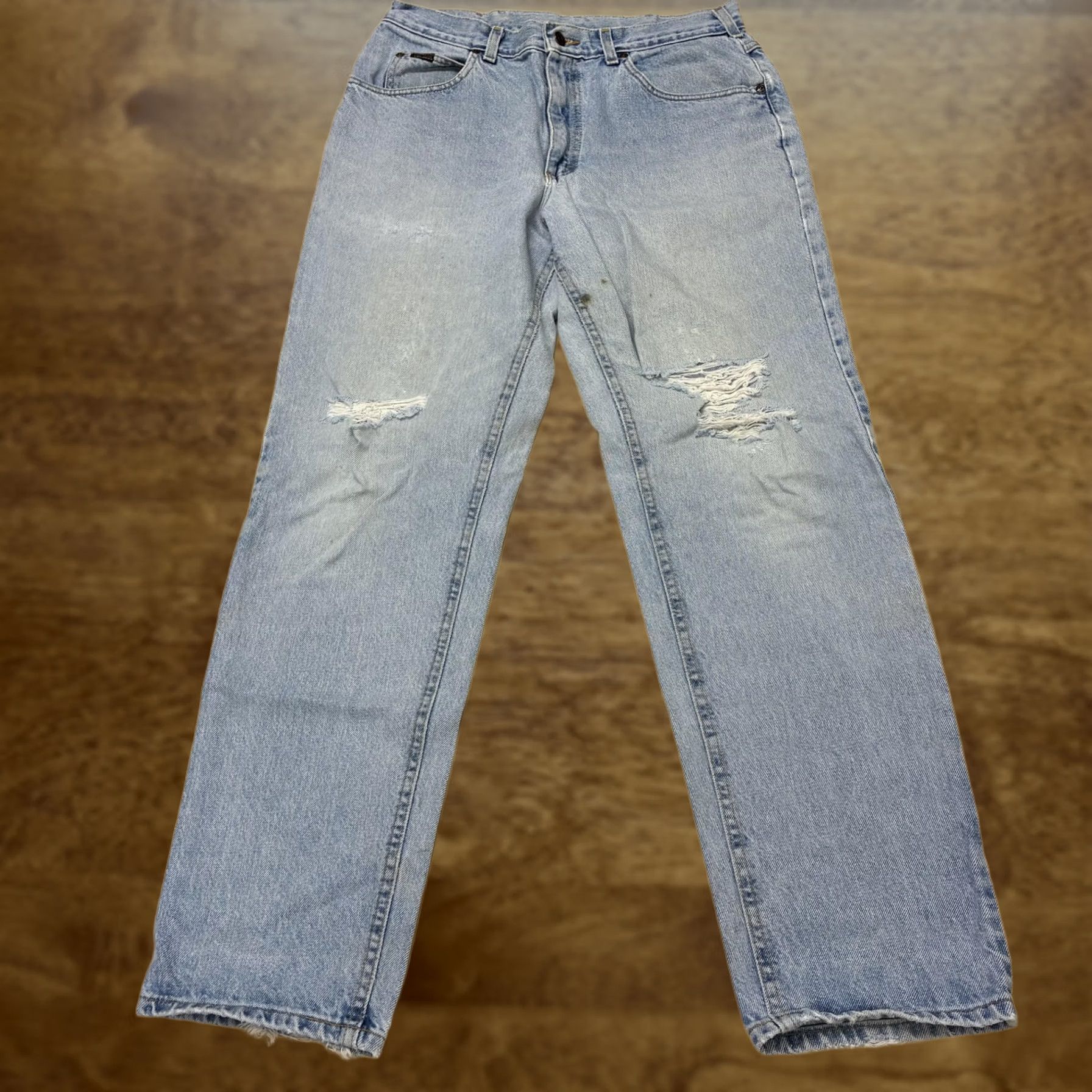 Lee Lee Jeans Mens 34x32 Regular Straight Light Wash Blue Denim Distressed Casual Size US 34 / EU 50 - 1 Thumbnail