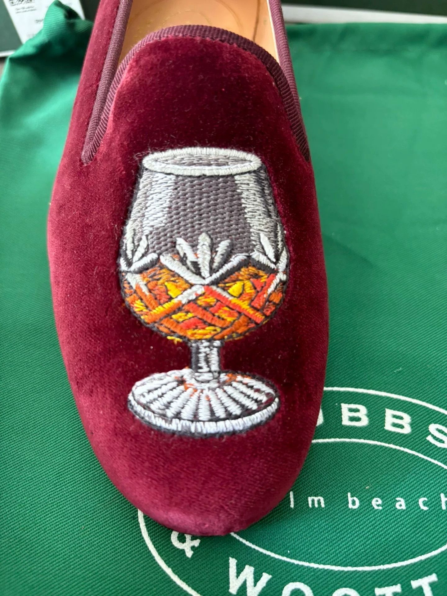 Stubbs & Wootton Wine Red Velvet Loafers, Women's (Size 5) — image 6 of 6