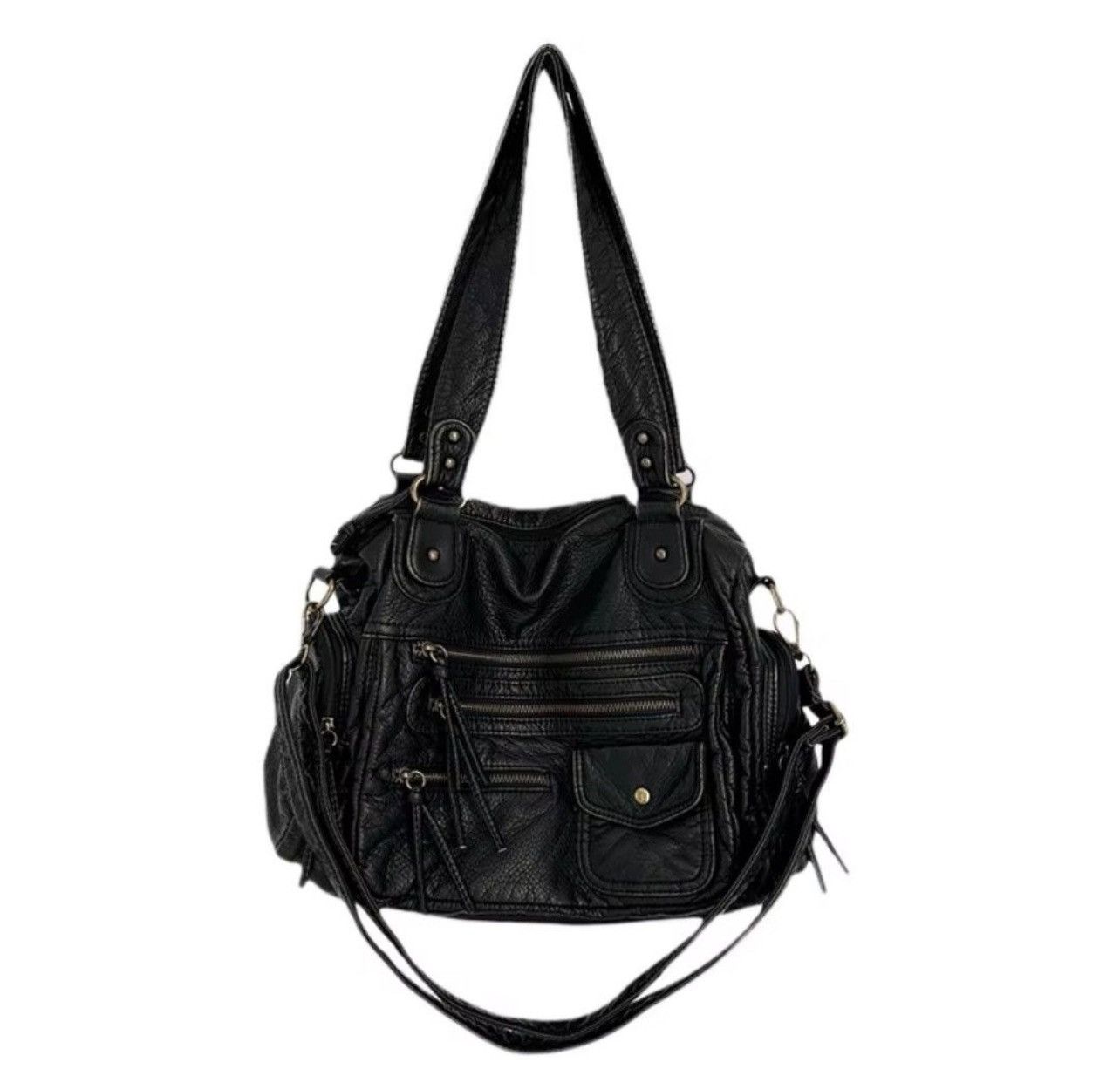 Leather Ladies' Vintage Multi-Zipper Motorcycle Tote Bag Size ONE SIZE - 5 Thumbnail
