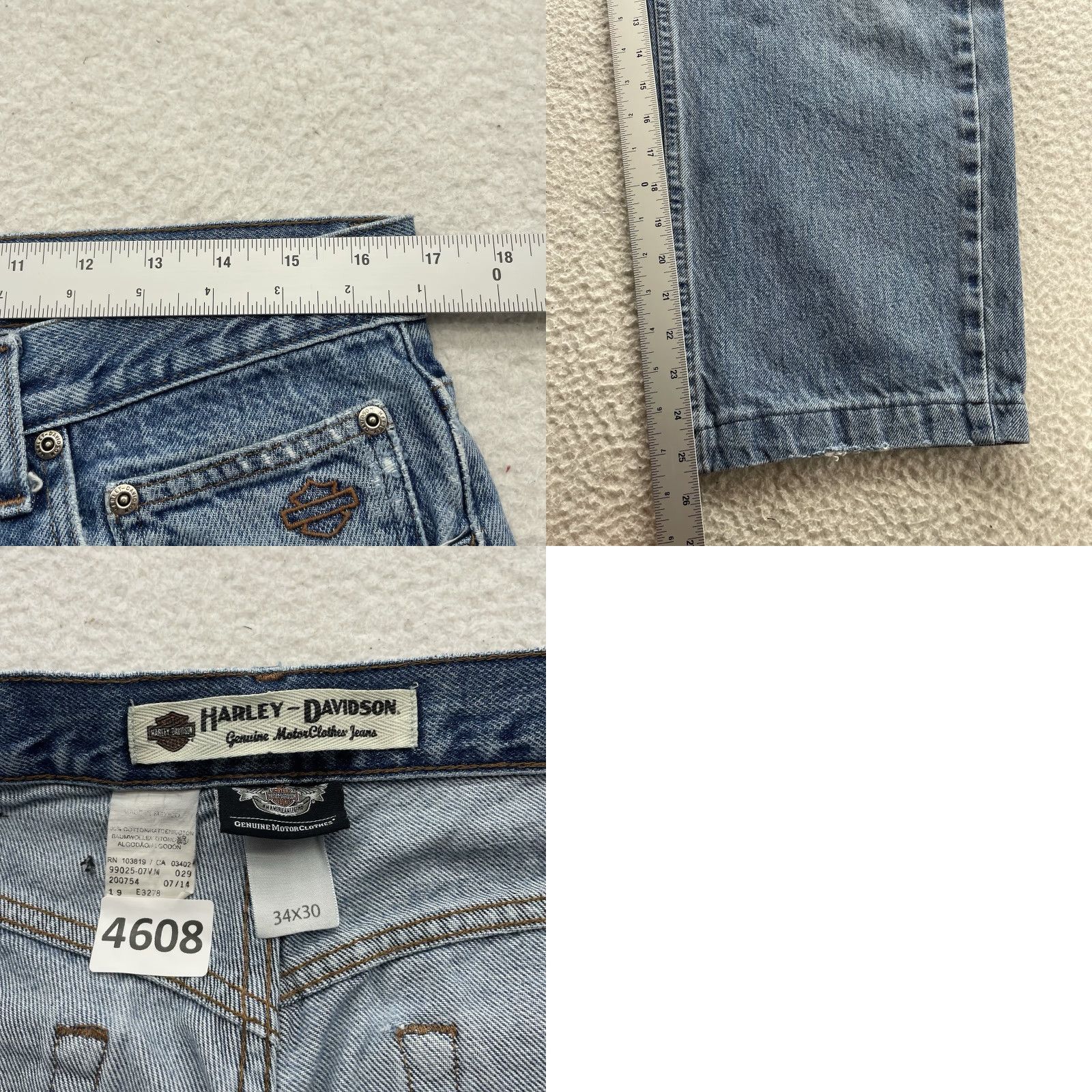 Harley Davidson Harley-Davidson Jeans Mens 34x25.5 Cropped Wide Leg Light Blue Denim 5-Pocket Straight Relaxed Regular Adult Mens Jeans Size US 34 / EU 50 - 8 Thumbnail