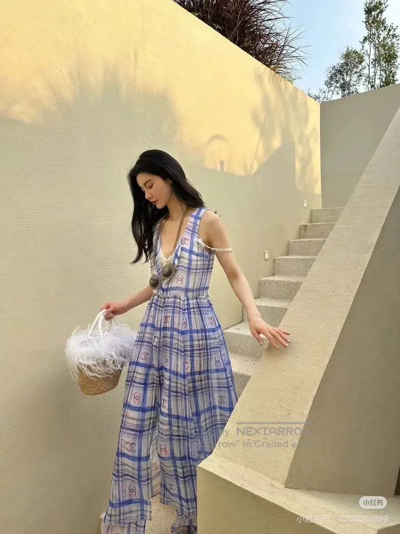 Chanel Chanel 23p blue plaid silk dress Size XXS / US 00 / IT 34 - 7 Thumbnail
