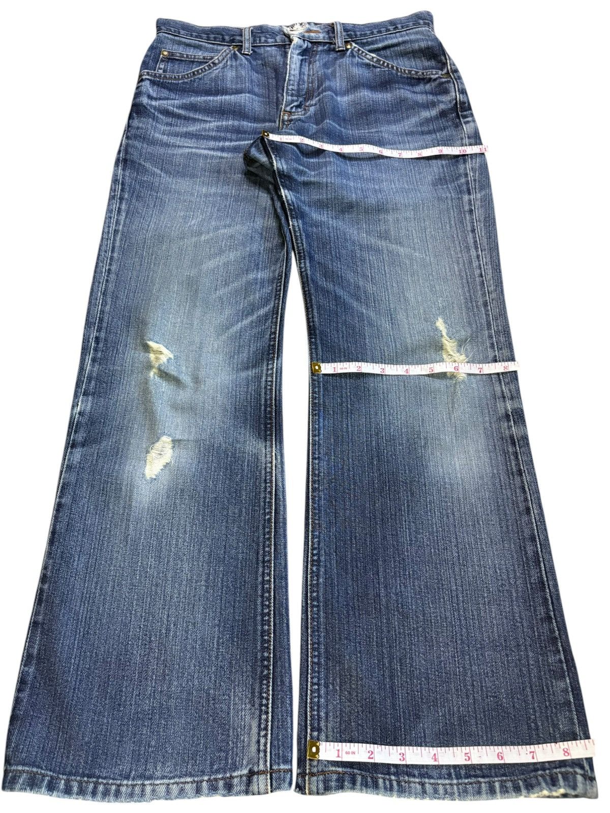 Lee Vintage Lee Blue Wash Distressed Bootcut Flare Jeans Size US 31 - 14 Thumbnail