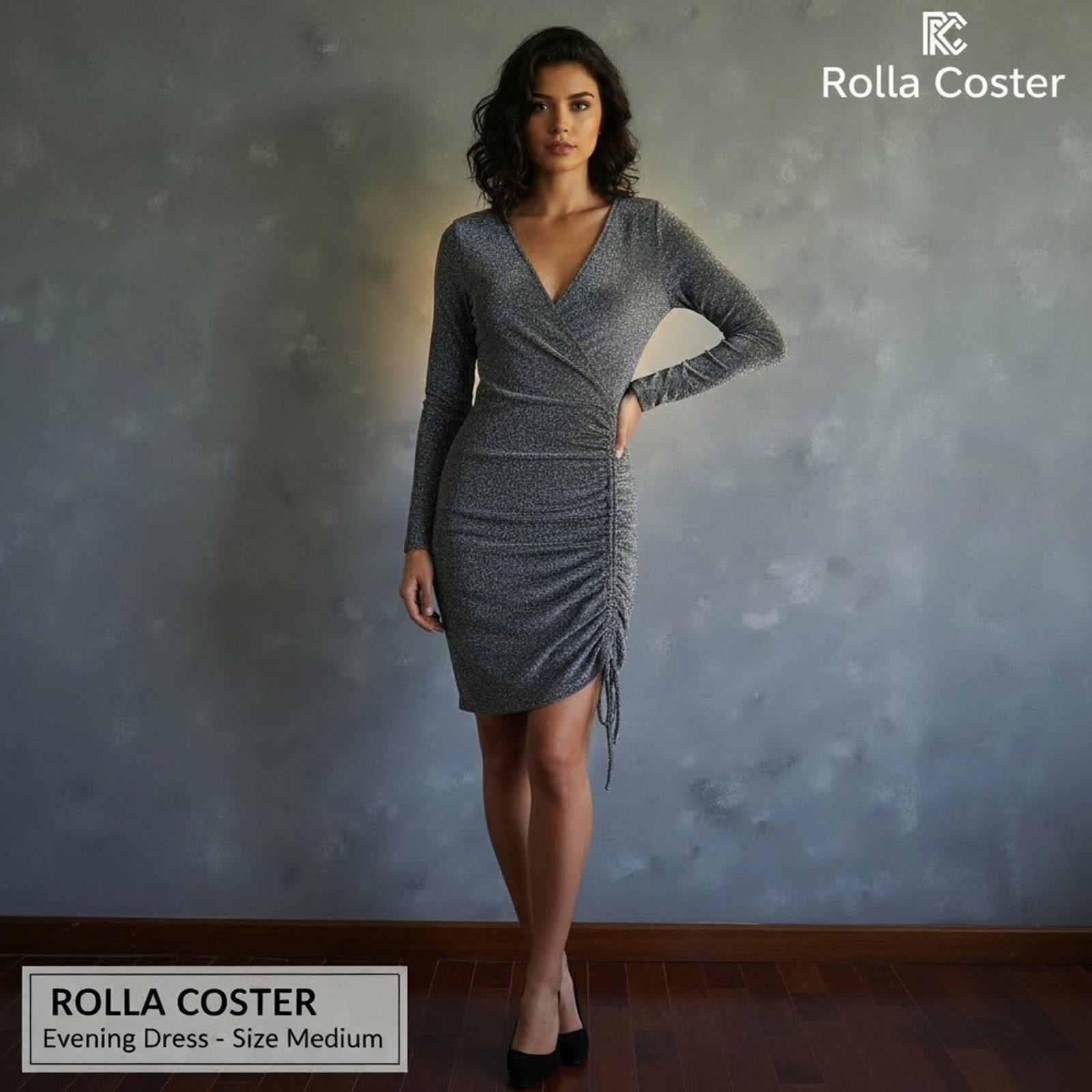 Other Rolla Coster Medium Black Shimmer Ruched Evening Dress Size ONE SIZE - 2 Thumbnail
