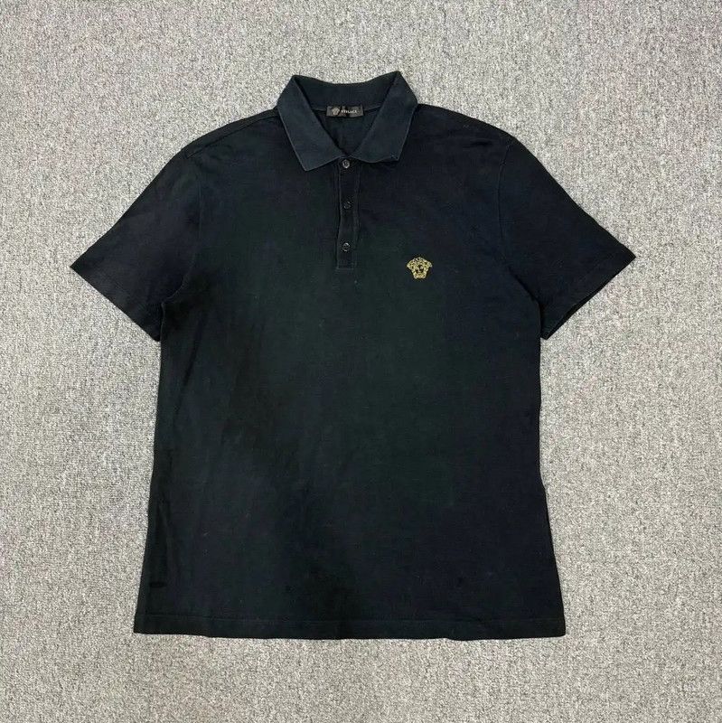 Versace Black Cotton Polo for Men 0089