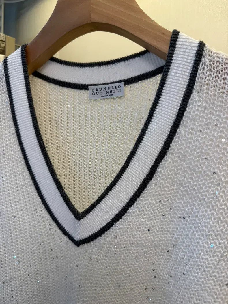 Brunello Cucinelli Brunello Cucinelli Sequined Linen Knit Vest Size S / US 4 / IT 40 - 3 Thumbnail