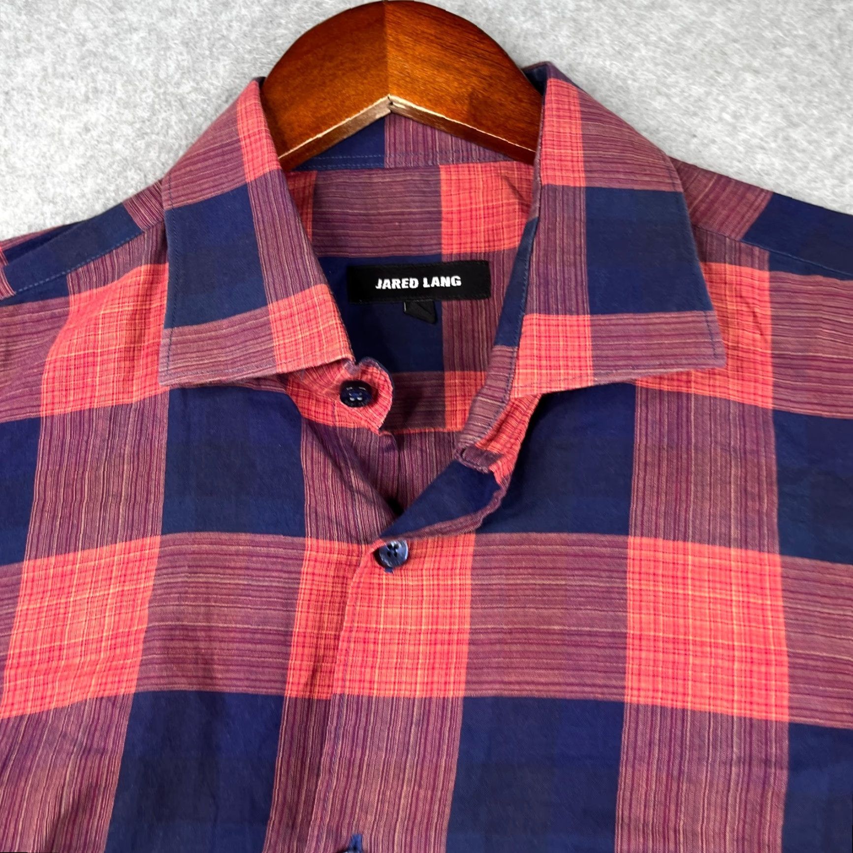 Jared Lang Jared Lang Shirt Large Navy Pink Check Casual Button Up Long Sleeve Mens Size US L / EU 52-54 / 3 - 3 Thumbnail