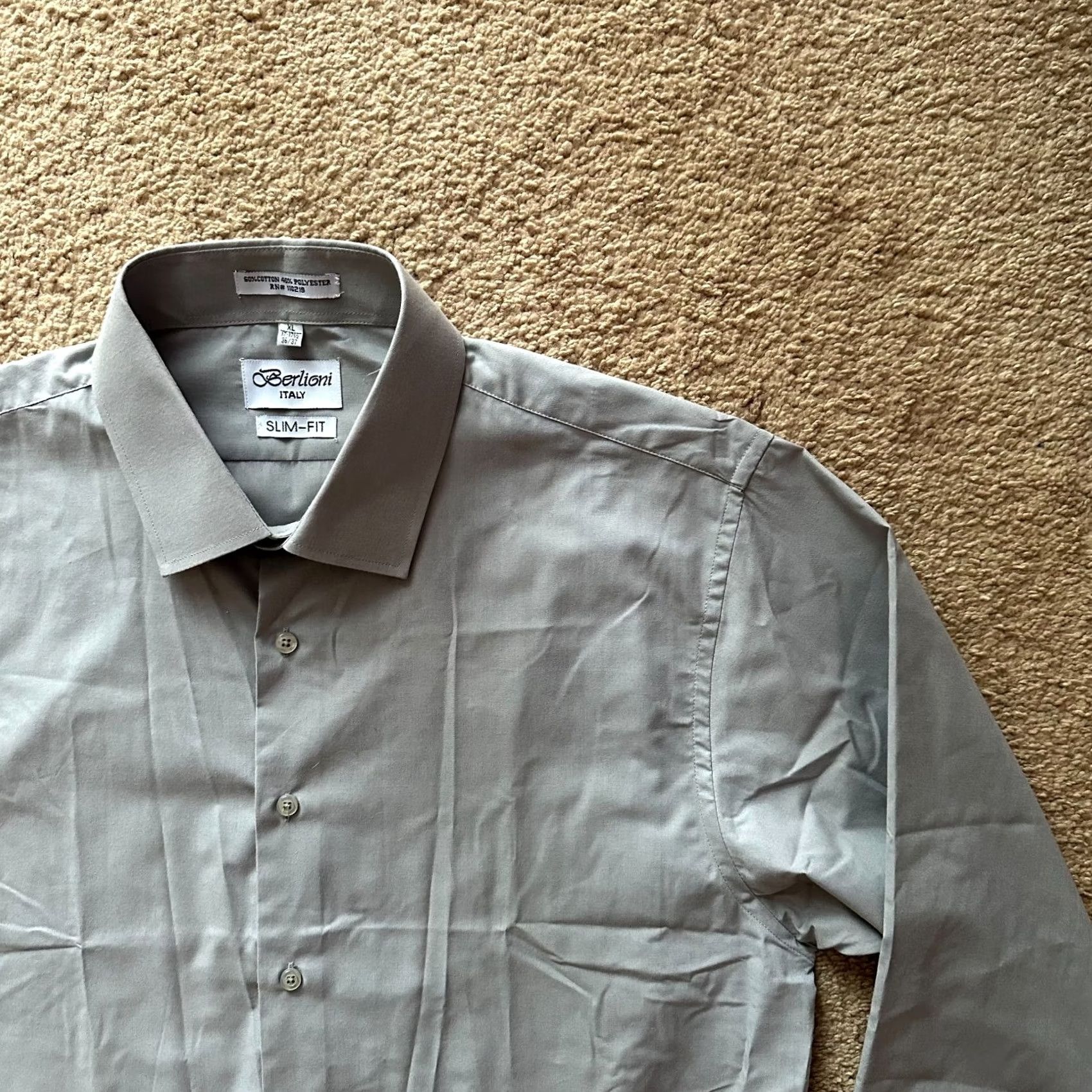 Vintage Berlioni Italy Shirt Mens XL Slim Fit Button Up Spread Collar Grey Size US XL / EU 56 / 4 - 4 Thumbnail