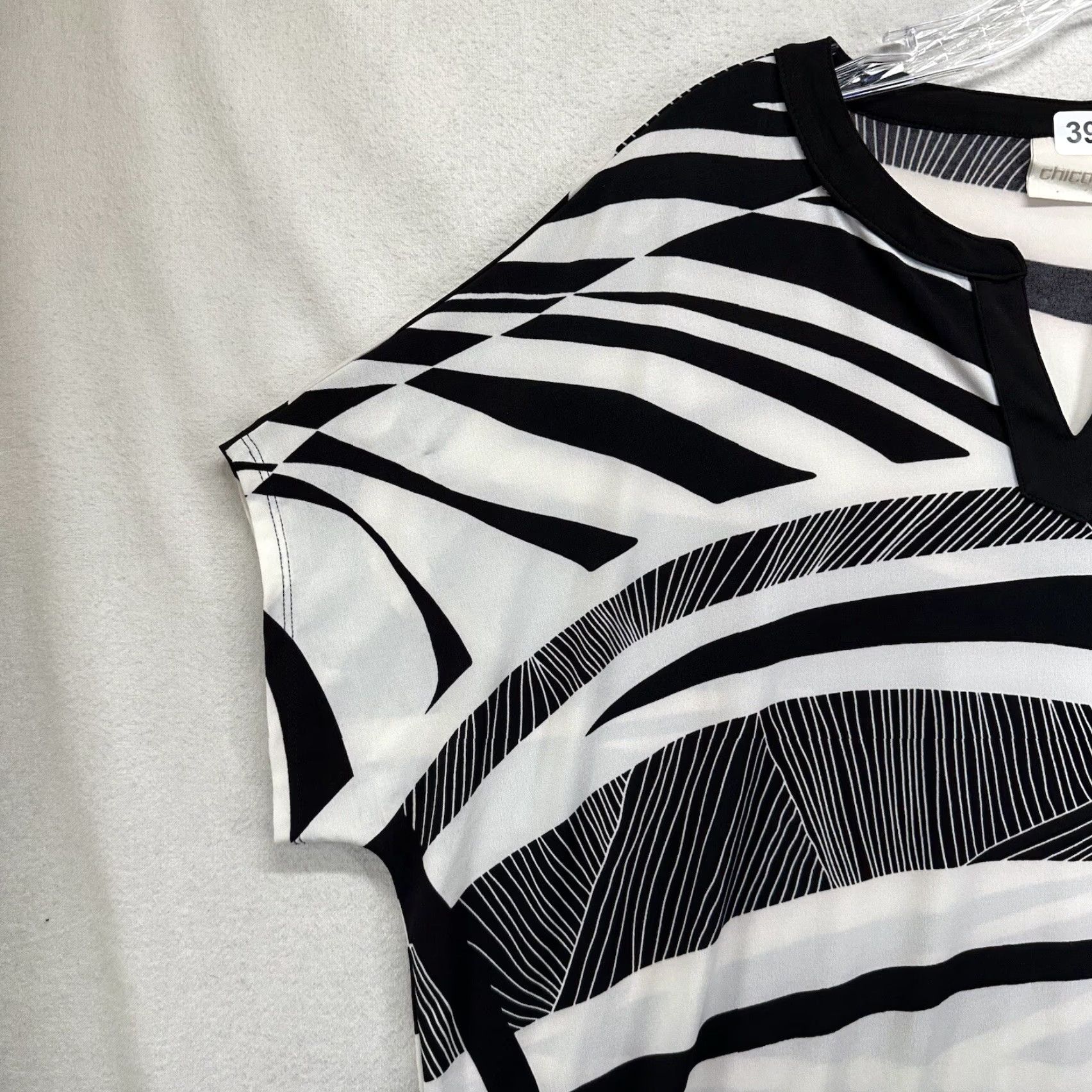 Vintage Chicos Shirt Geometric Black White Short Sleeve Stretch Womens M Size M / US 6-8 / IT 42-44 - 5 Thumbnail