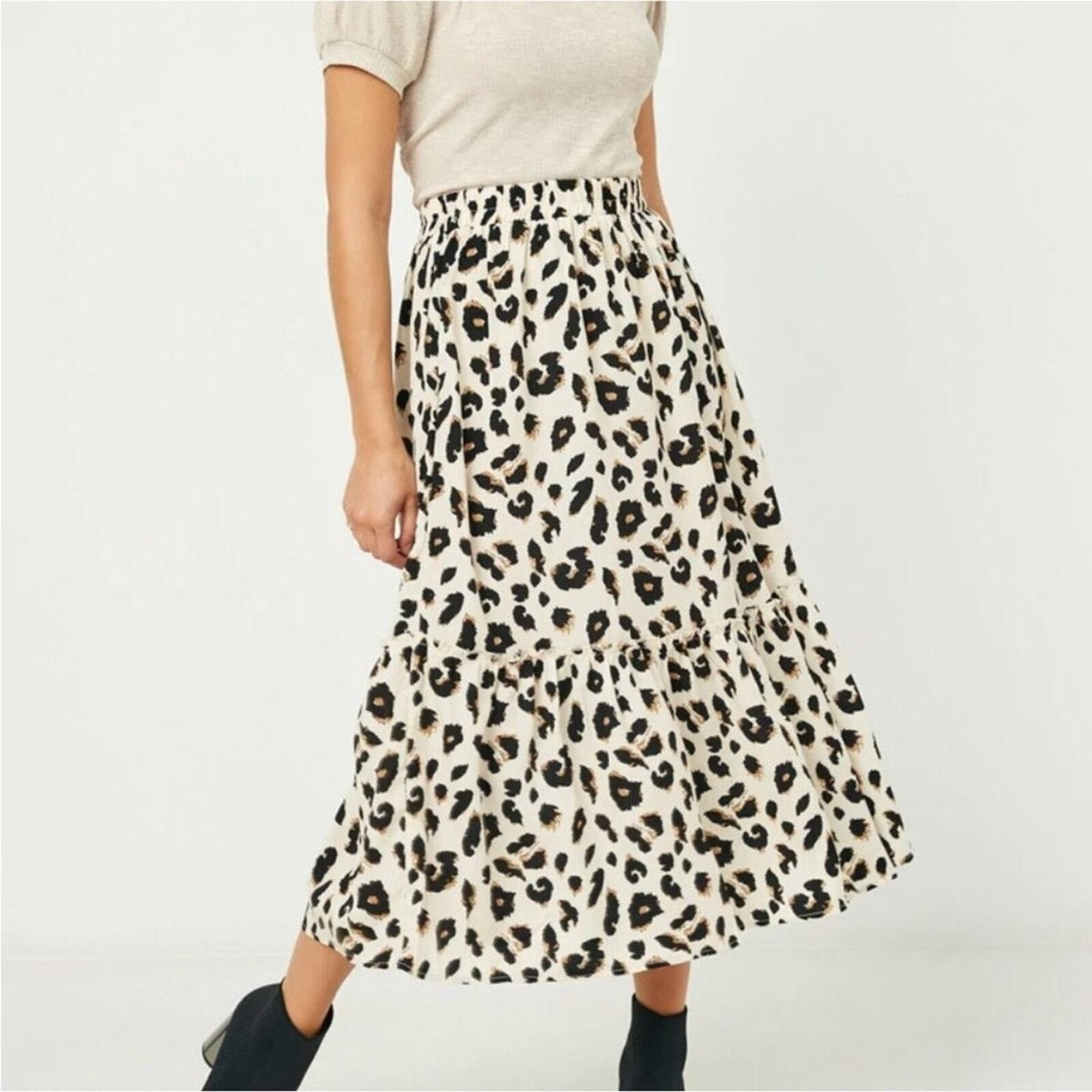 Other Leopard Print Tiered Midi Skirt For Women Size 30" / US 8 / IT 44 - 1 Thumbnail