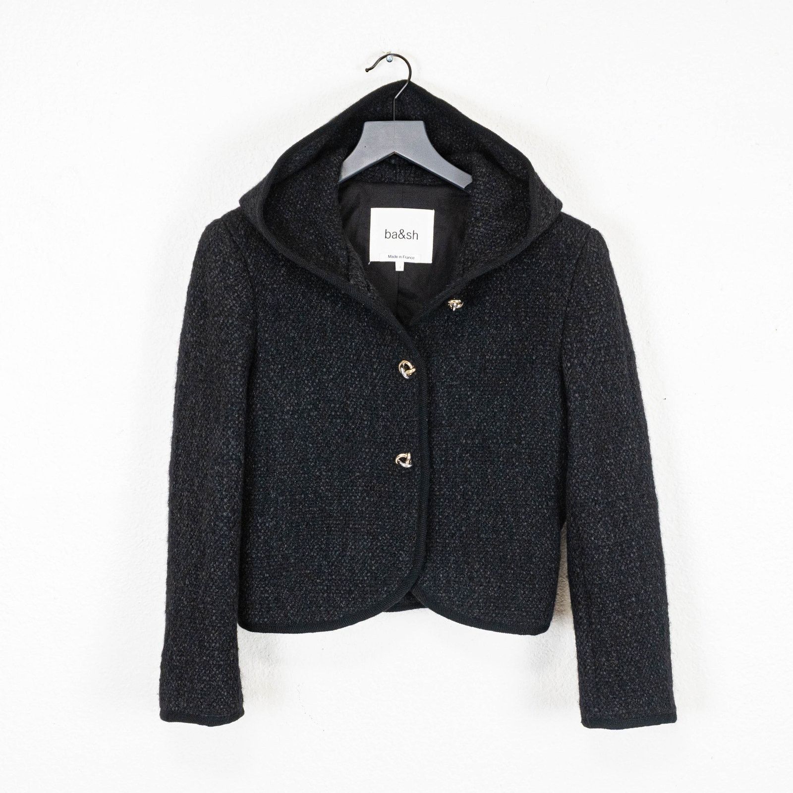 ba&sh BA&SH Octave Jacket Cropped tweedy wool cotton black size 1 Size S / US 4 / IT 40 - 2 Thumbnail