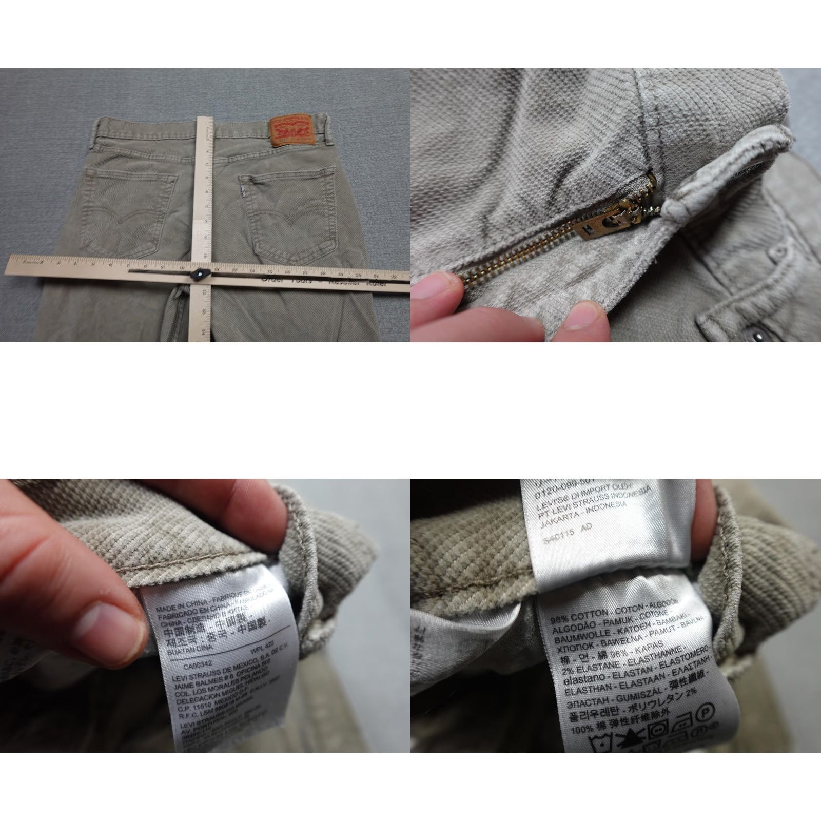 Levi's Levi's 511 Slim Fit Jeans Mens 36x30 Beige Corduroy Tapered Leg Stretch Chino Jeans Size US 36 / EU 52 - 8 Thumbnail