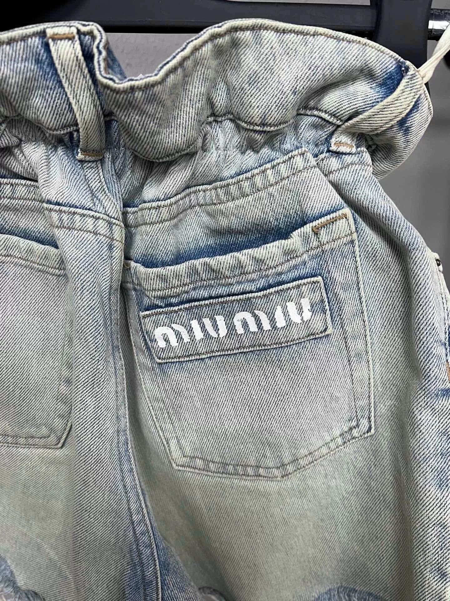 Miu Miu Miu Miu Washed Light Blue Bubble Denim Shorts Size ONE SIZE - 3 Thumbnail