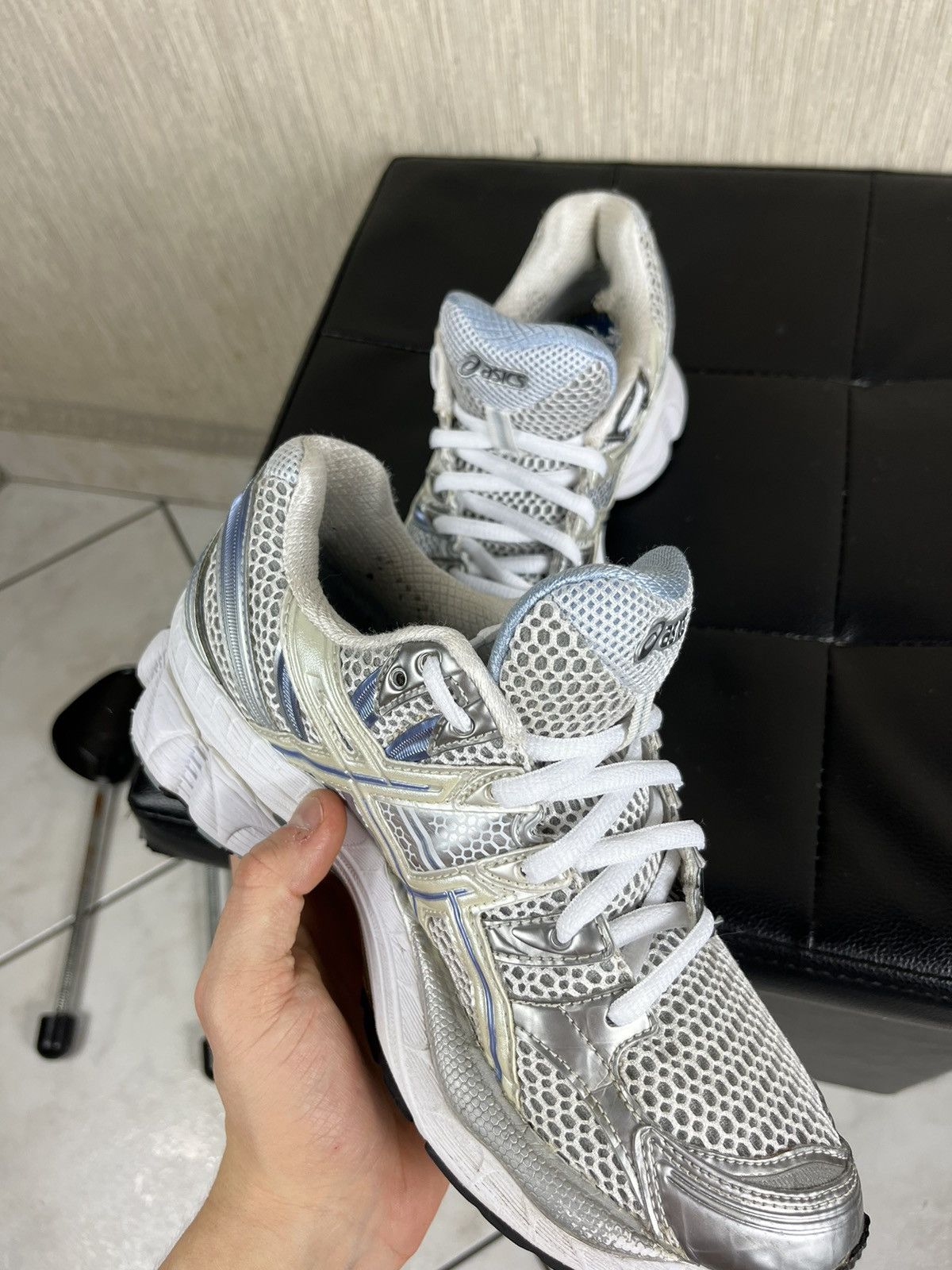 Vintage Asics gel nimbus 12 silver blue mesh sneakers shoes