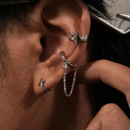 Jewelry Silver Gothic Floral Design Men's Silver Rings Set Size ONE SIZE - 4 Thumbnail