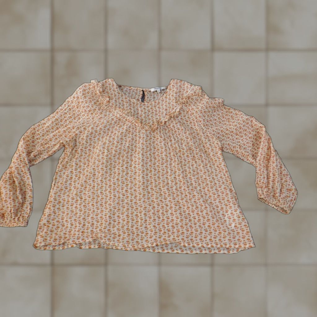 Madewell Madewell Blouse Shirt Womens L Orange Floral Woven Cotton Pullover Round Neck Casual Ruffle Size L / US 10 / IT 46 - 1 Thumbnail