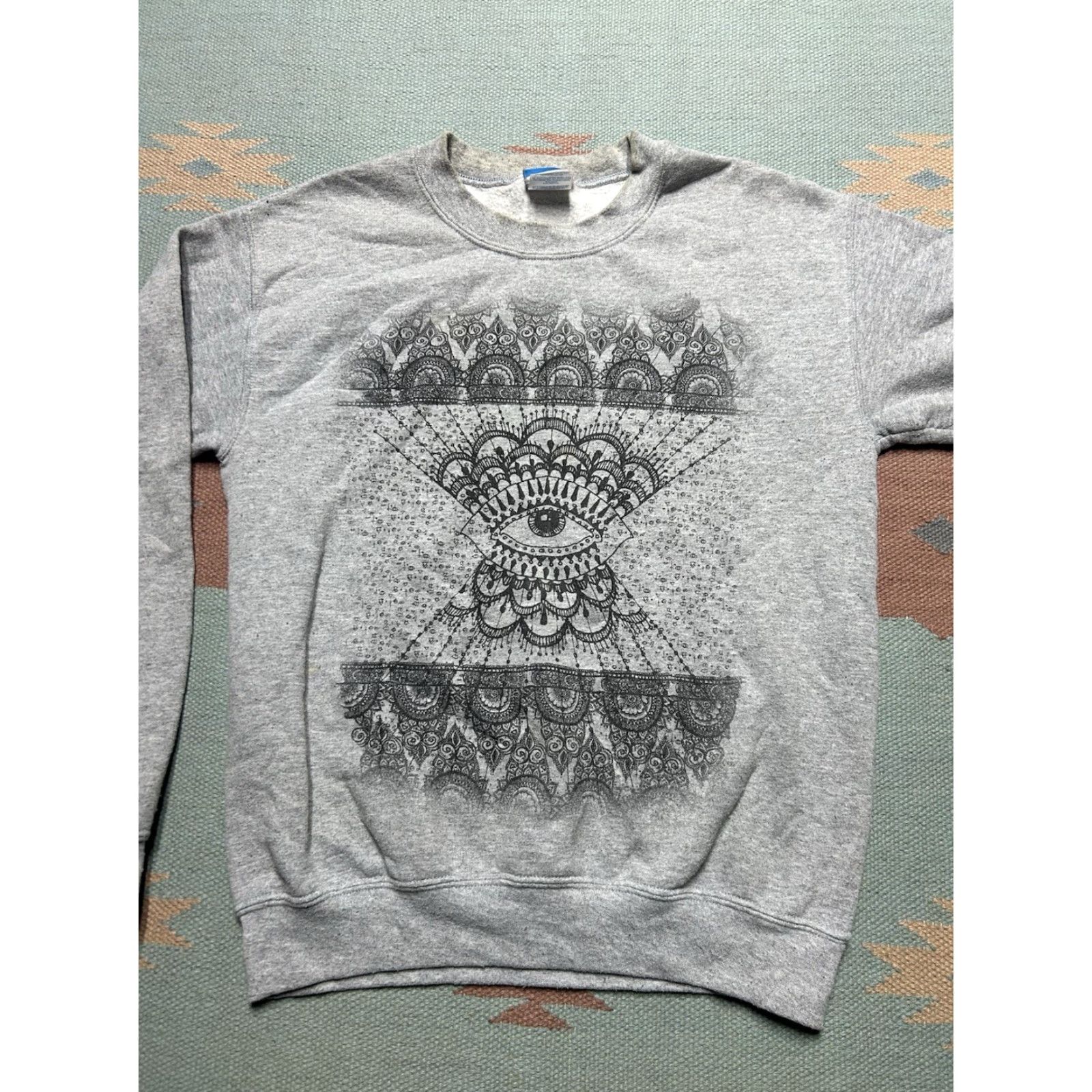 Vintage VINTAGE Sweatshirt Gray Adult Small Sacred Geometry Eyeball Spiritual Crewneck Pullover Men Size US S / EU 44-46 / 1 - 4 Thumbnail