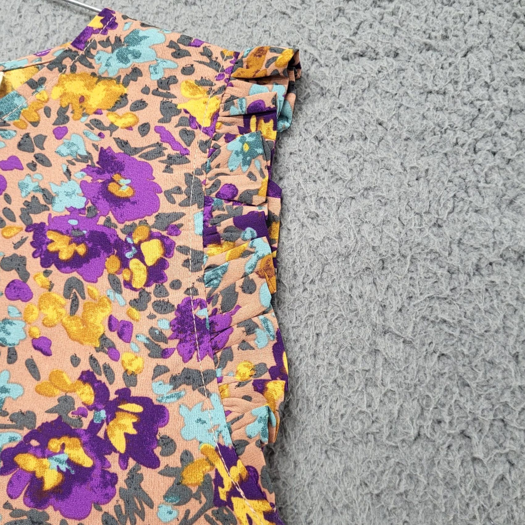 Vintage Jodifl Shirt Women's Sz Large Short Sleeve Purple Yellow Floral Print Top Blouse Size L / US 10 / IT 46 - 6 Thumbnail