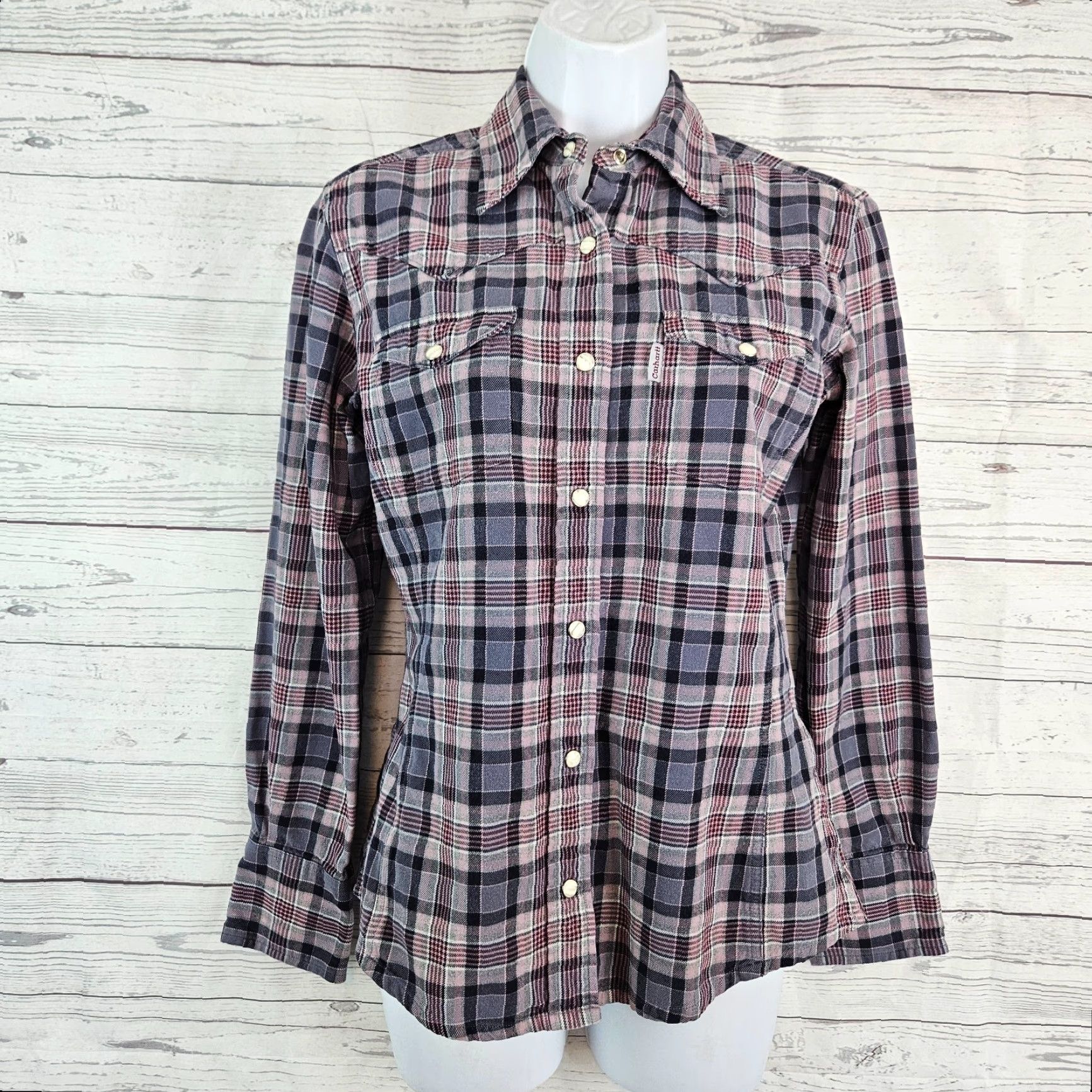 Carhartt VINTAGE Carhartt Shirt Womens Pearl Snap Flannel XS Purple Pink Plaid Cotton Button-Up Long Sleeve Size XS / US 0-2 / IT 36-38 - 2 Thumbnail