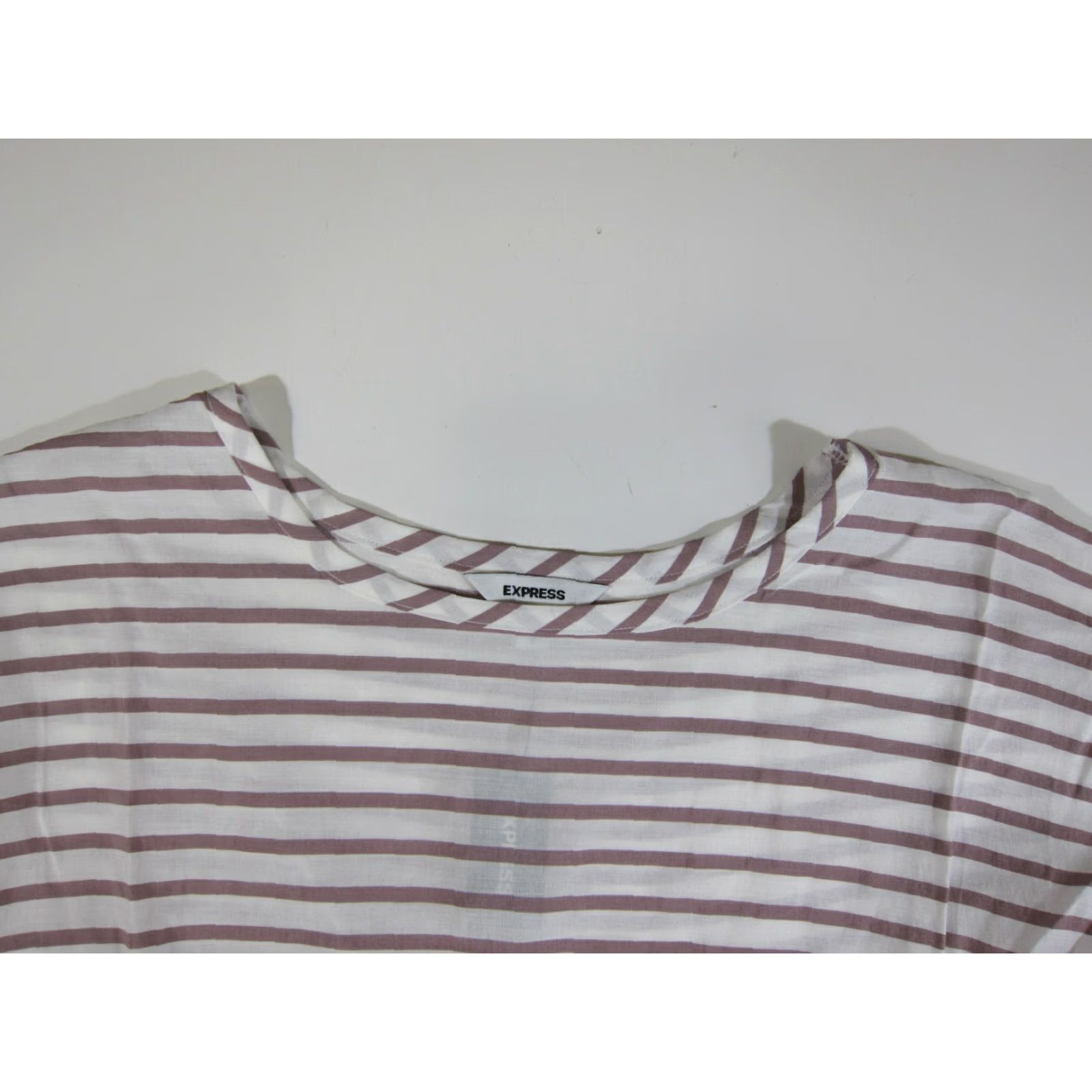 Express NWT Express Tunic Blouse Women Medium Stripe Flare Sleeve Rayon White Brown Size M / US 6-8 / IT 42-44 - 5 Thumbnail