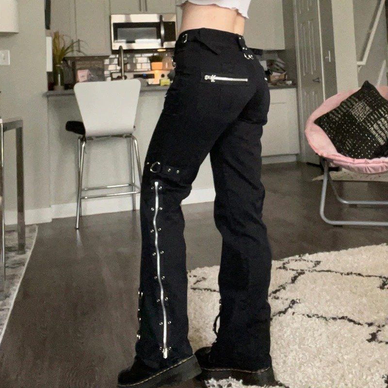 Designer × Japanese Brand × Vintage Punk Goth Rings Rivets Eyelet Zippers Slit Flare Trousers Size 26" / US 2 / IT 38 - 4 Thumbnail