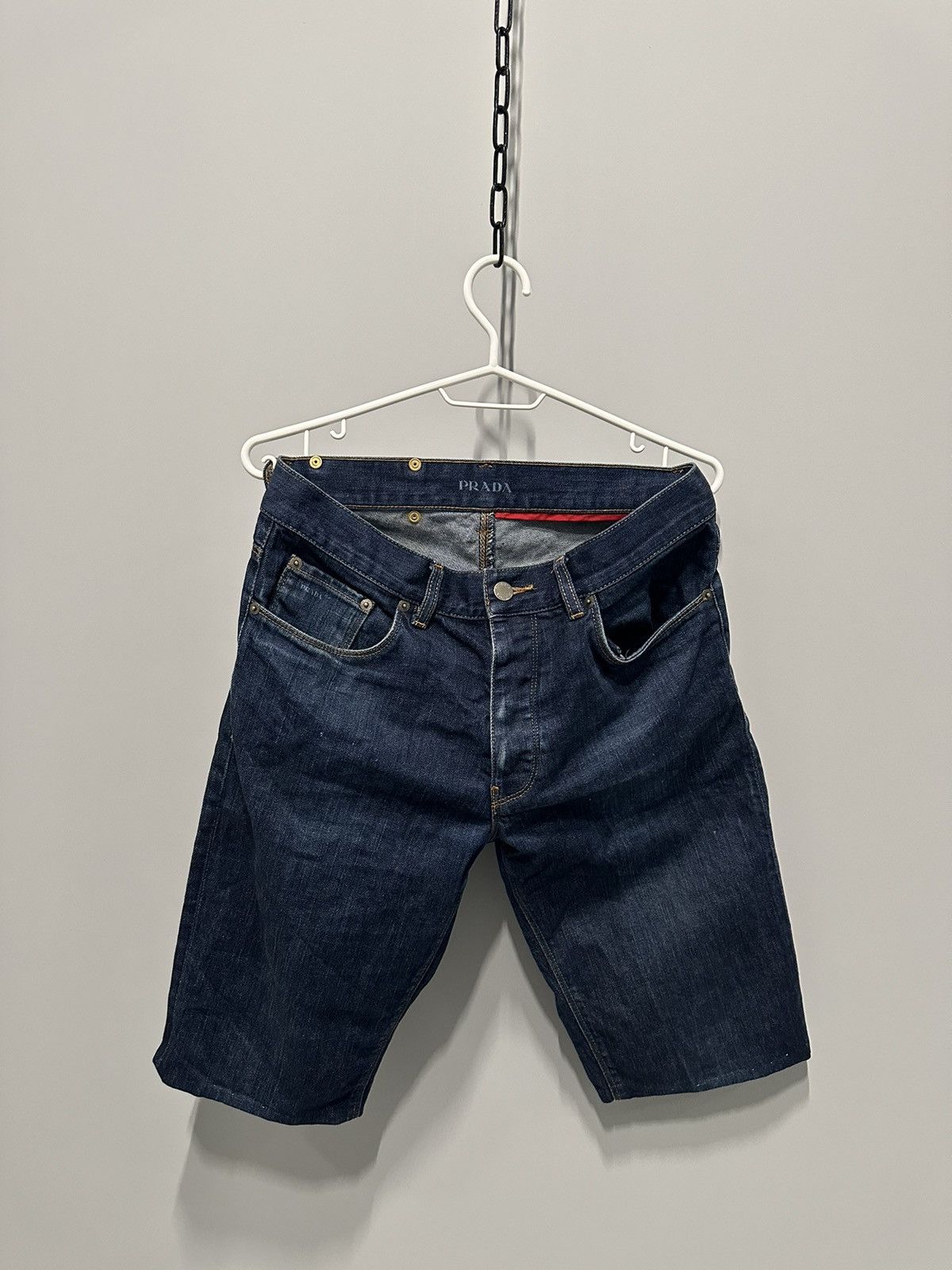 Prada Vintage Denim Shorts Leather Logo Japan Style