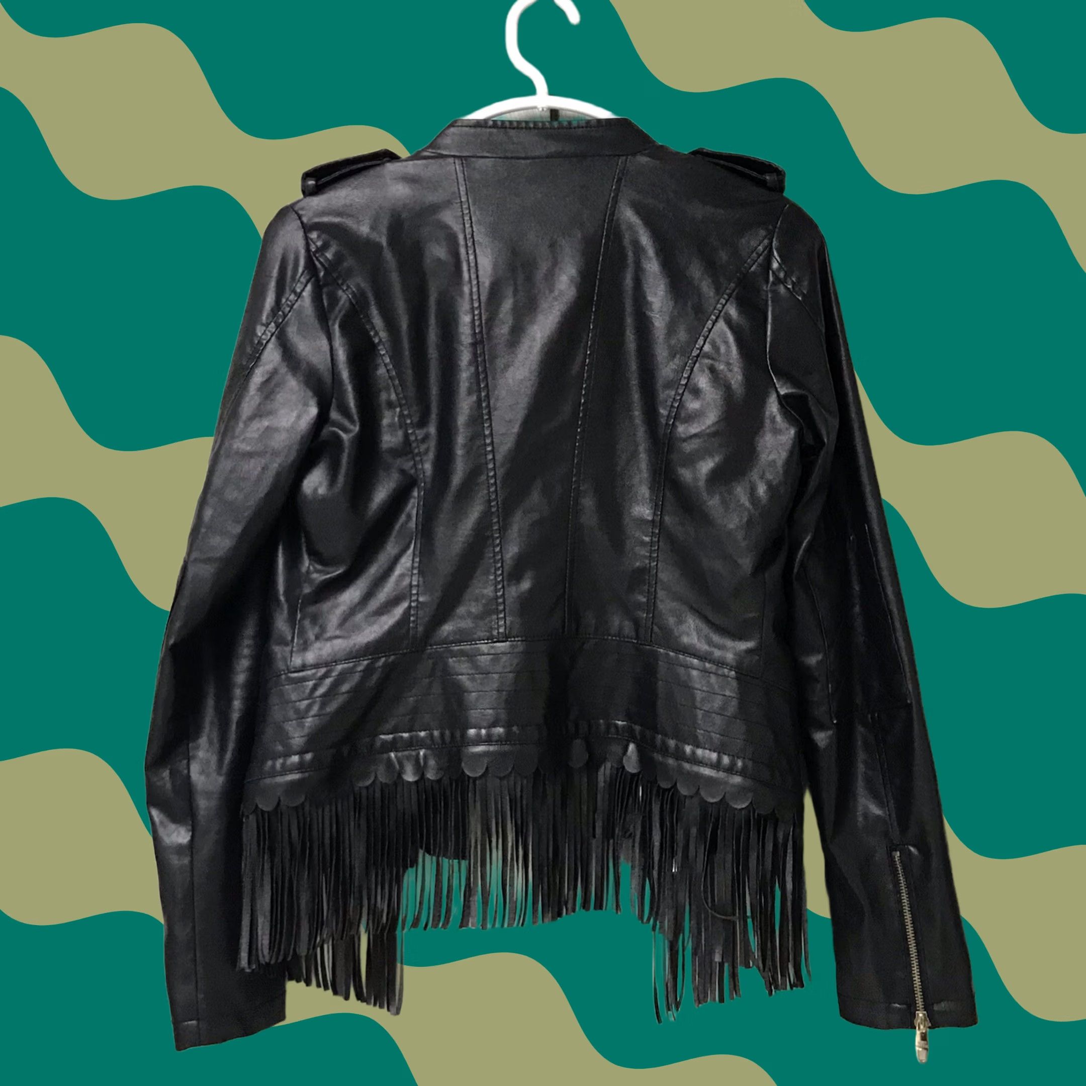 Steve Madden Steve Madden Women Black Faux Leather Fringed Asymmetrical Zip Motorcycle Jacket S Size S / US 4 / IT 40 - 1 Thumbnail