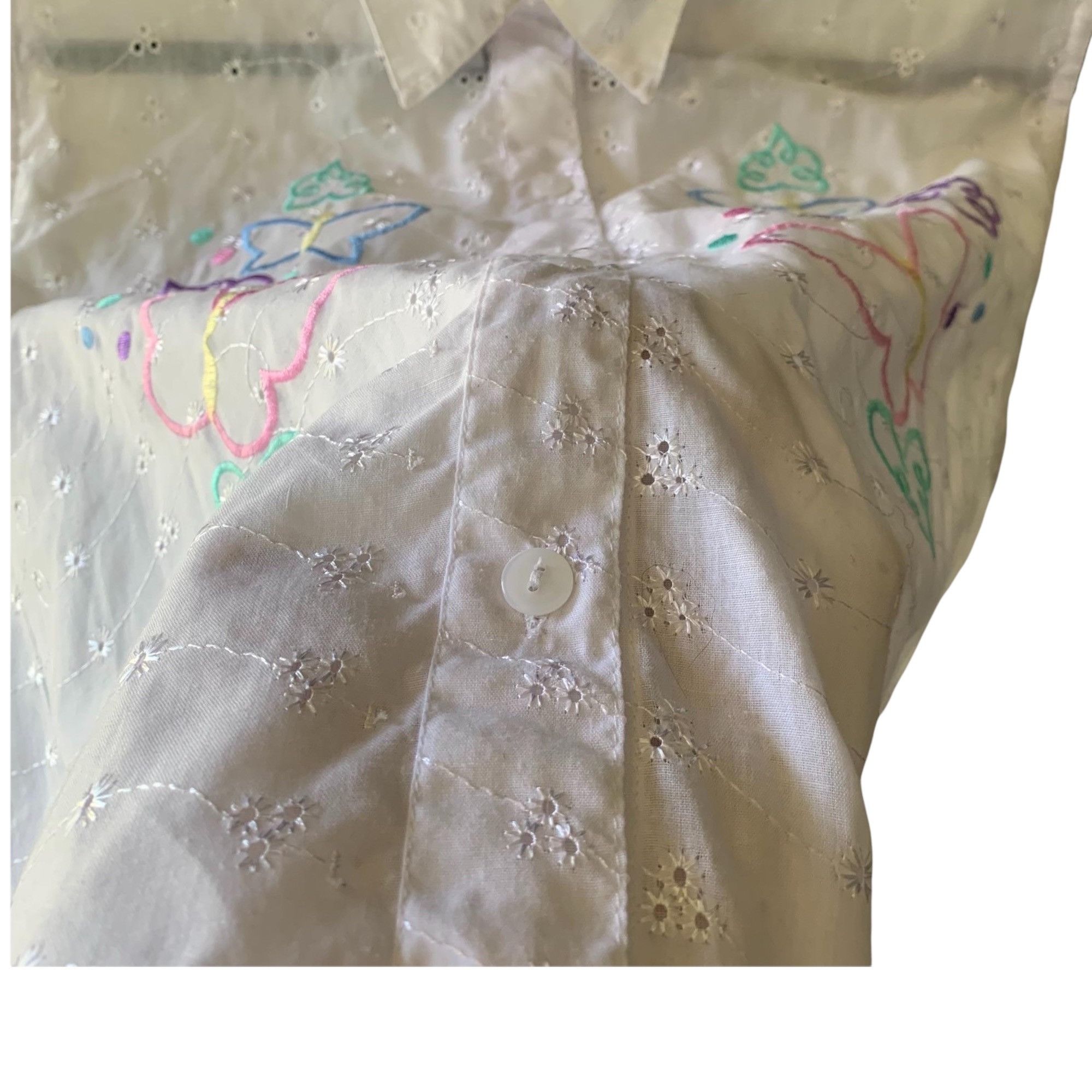 Vintage Vintage Nick & Sarah Pastel Butterfly Embroidered Eyelet Blo Size L / US 10 / IT 46 - 4 Thumbnail