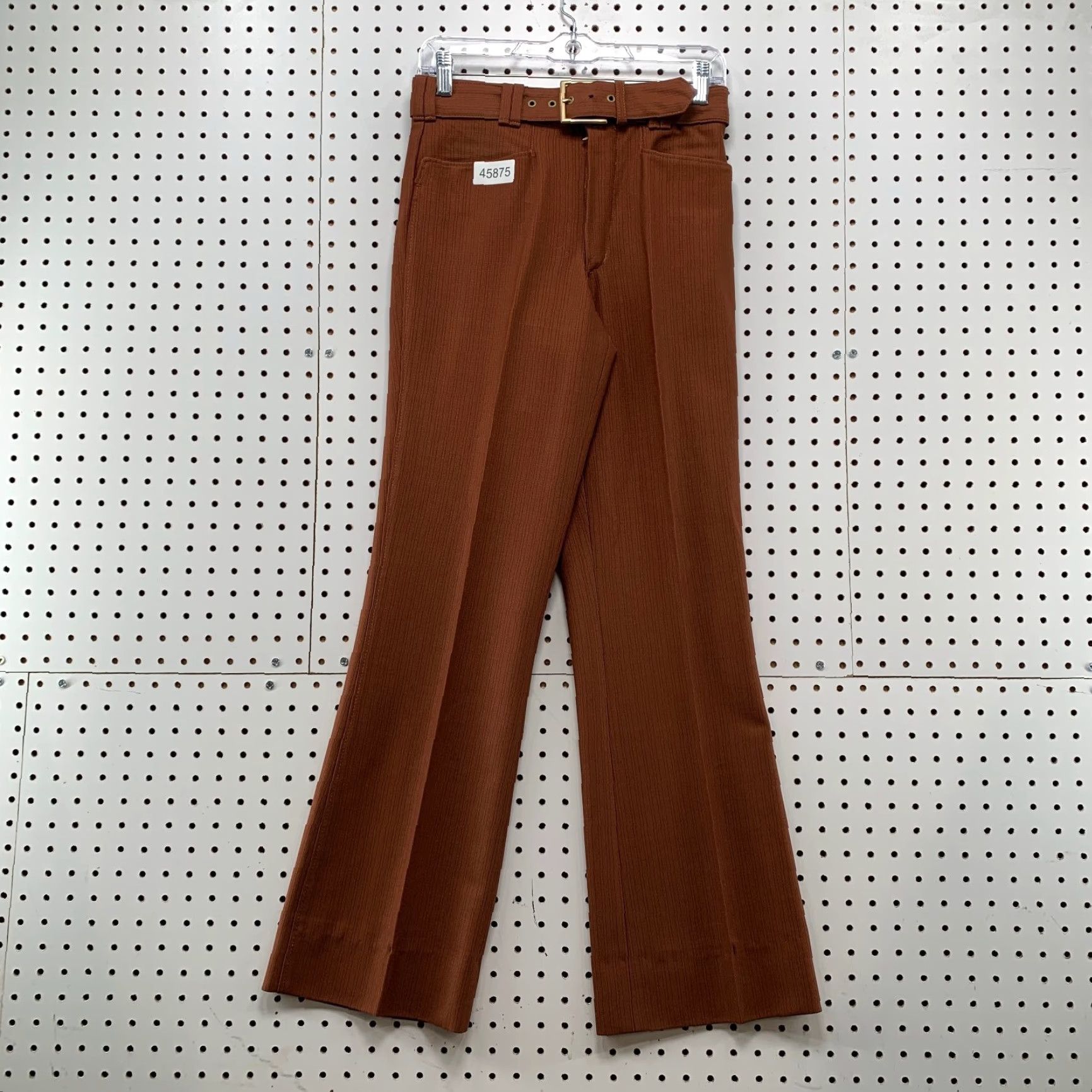 Vintage VINTAGE 70s Mens Mod Disco Pants 28x31 Brown Belted Flare Trousers Falcon Zip Pants Size US 28 / EU 44 - 2 Thumbnail