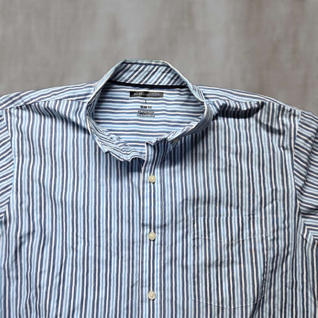 Van Heusen Van Heusen Shirt Blue Striped Slim Fit Long Sleeve Button Up Adult Men L Size US L / EU 52-54 / 3 - 1 Thumbnail