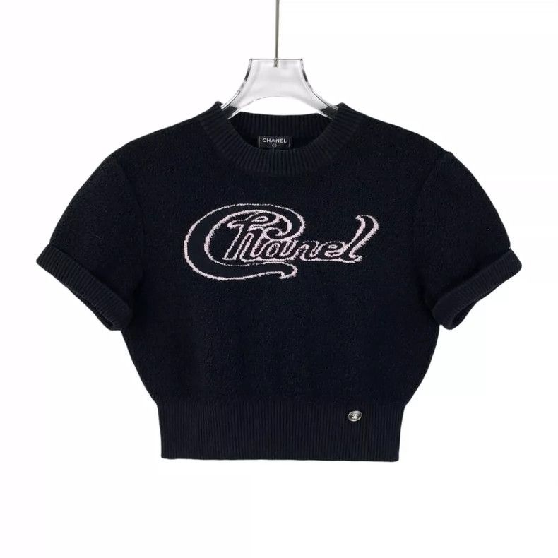 Chanel Chanel Black logo embroidered tweed round-neck short-sleeve Size XS / US 0-2 / IT 36-38 - 1 Thumbnail
