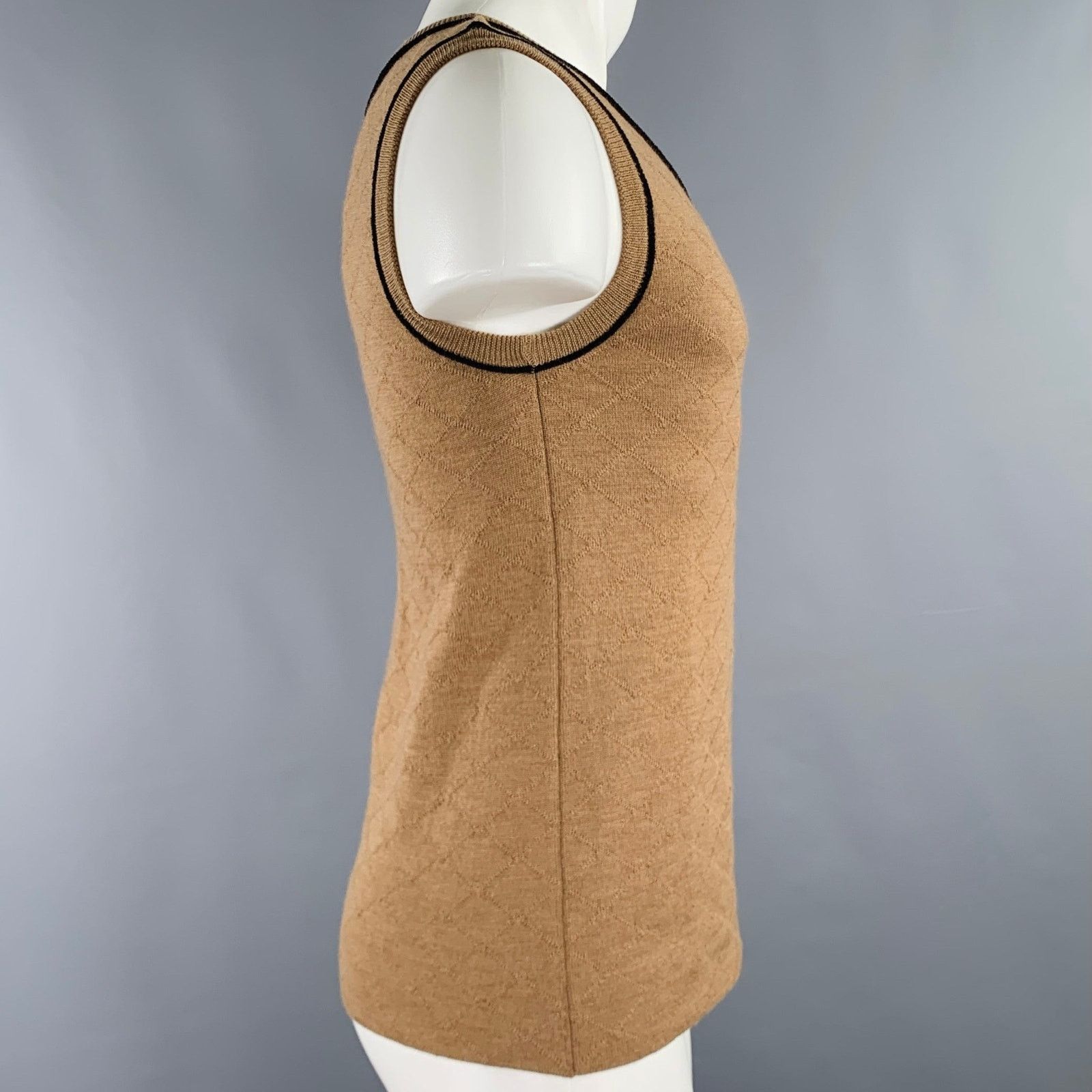 Ernest W. Baker ERNEST W. BAKER S Brown Tan Knit Merino Wool Scoop Neck Vest Size US S / EU 44-46 / 1 - 2 Thumbnail