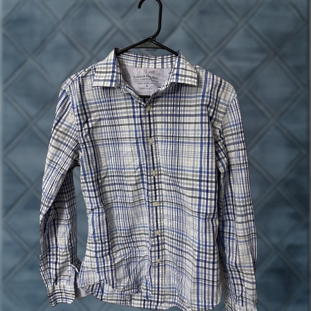 Banana Republic VINTAGE Banana Republic Luxe Stretch Poplin Button-Up Shirt Men’s Small Plaid Blue Slim Fit Long Sleeve Regular Size S Mens Size US S / EU 44-46 / 1 - 1 Thumbnail