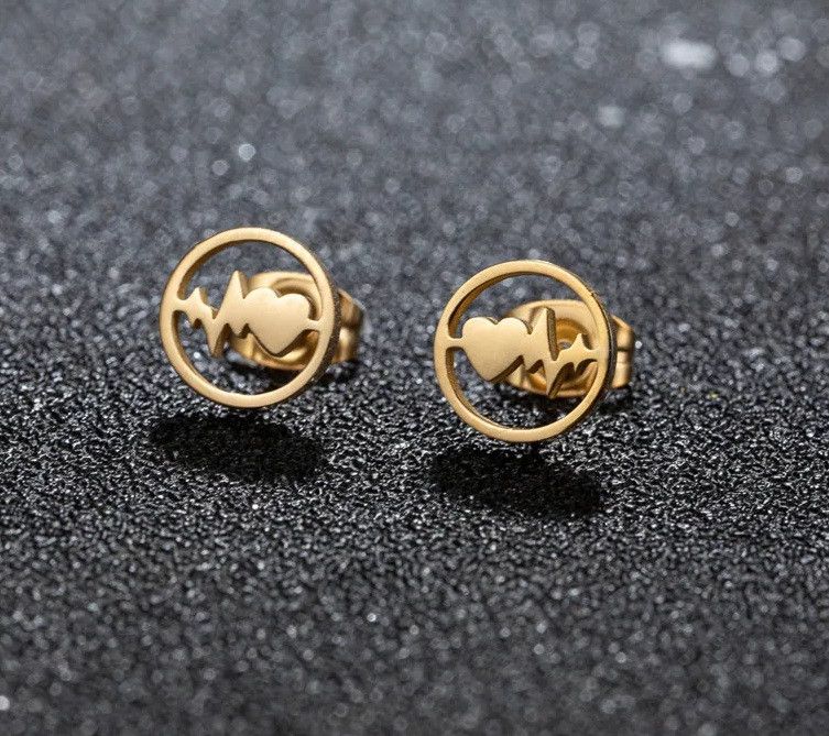 Jewelry Electrocardiogram Heart Stud Earrings Charm Earring Gift Size ONE SIZE - 1 Thumbnail