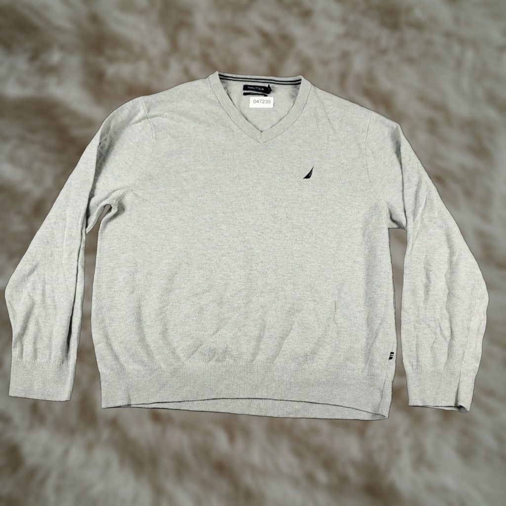 Nautica Nautica Mens Gray Knit Pullover Sweater XL Long Sleeve Crew Neck Cotton Size US XL / EU 56 / 4 - 1 Thumbnail