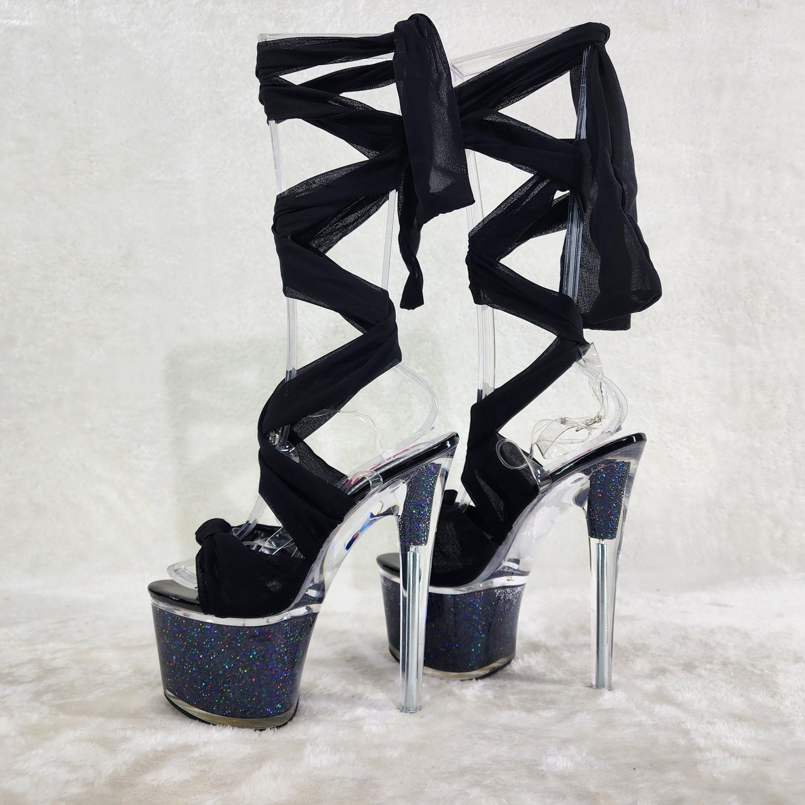 Other Black Scarf Wrap Glitter Filled Platform High Heels Shoes Size US 9 / IT 39 - 2 Thumbnail
