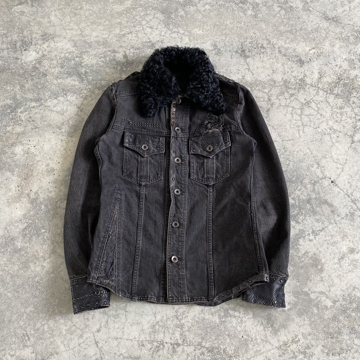 5351 POUR LES HOMMES 5351 Pour Les Homme Studded Distressed Fur Denim Jacket Size US S / EU 44-46 / 1 - 1 Thumbnail