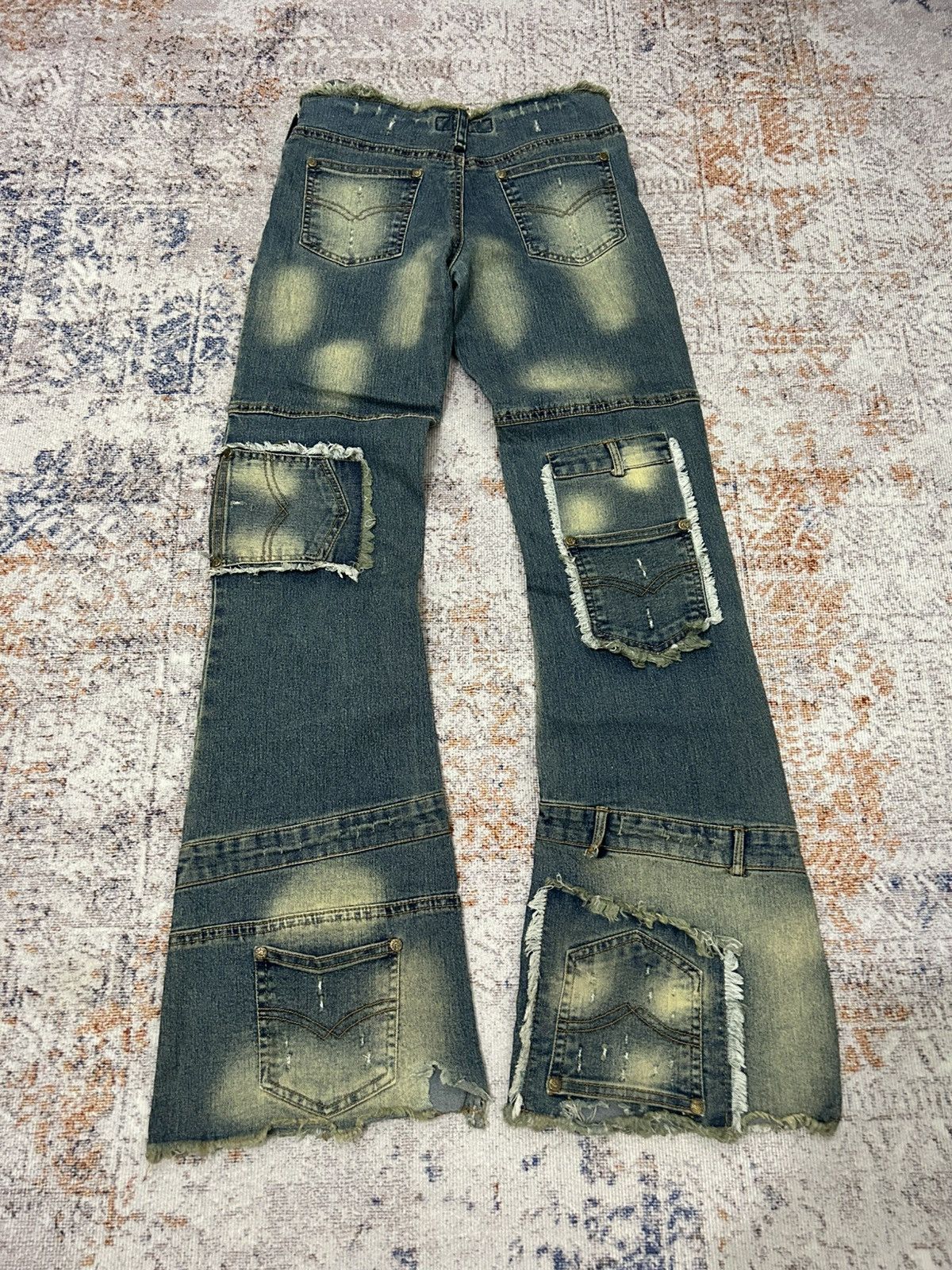 If Six Was Nine Modernistic Acid Wash Multi Pocket Flare Jeans Size US 28 / EU 44 - 7 Thumbnail