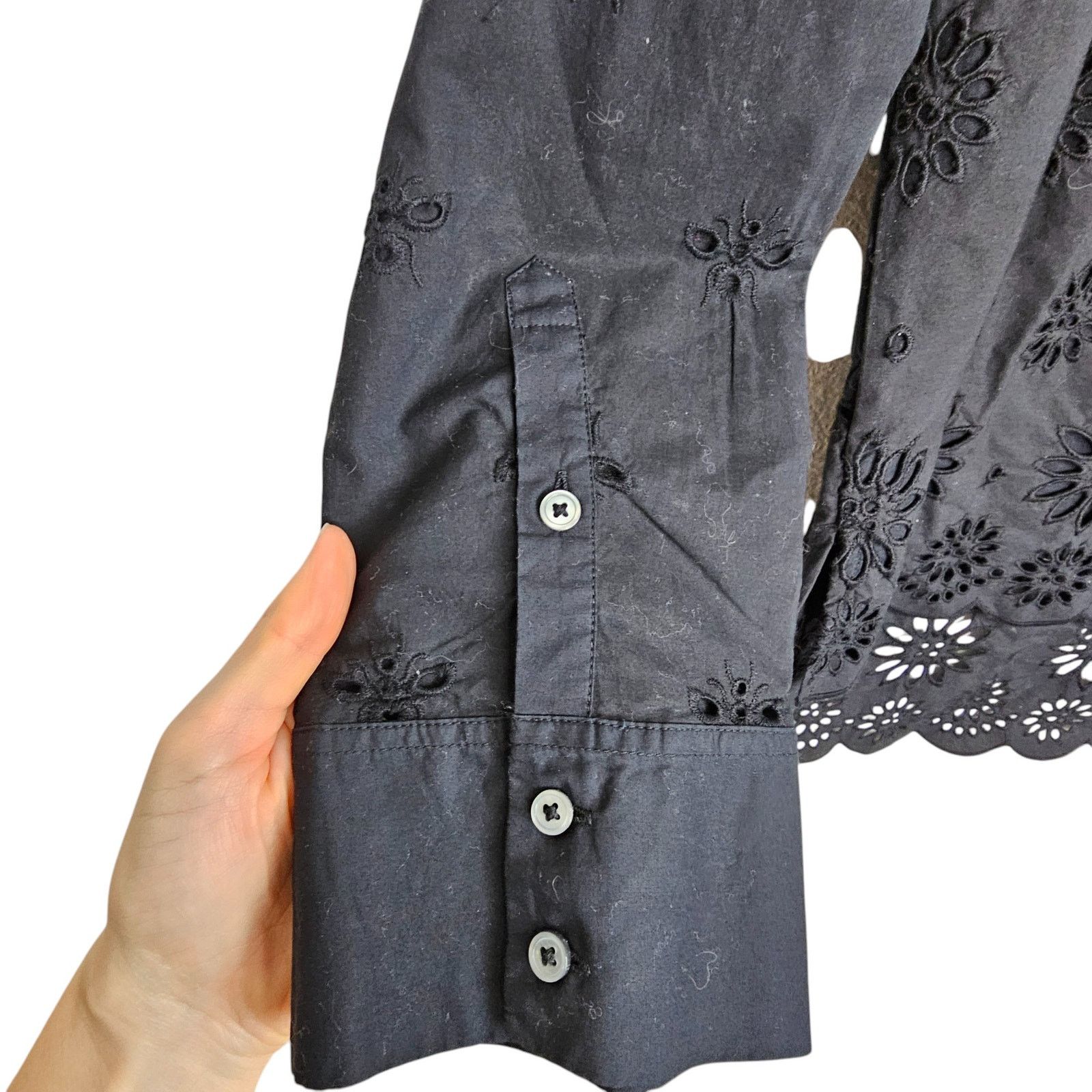 J.Crew J. Crew Womens Funnel Neck Eyelet Shirt Size 6P Black Summer Size M / US 6-8 / IT 42-44 - 5 Thumbnail