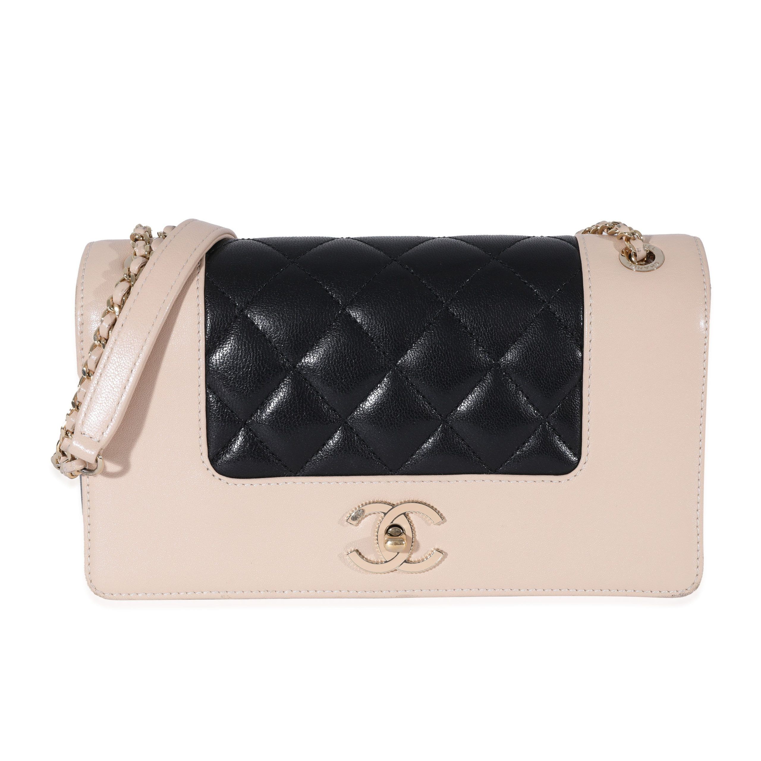 image of Chanel Bicolor Sheepskin Mademoiselle Vintage Flap Bag in Black, Women's
