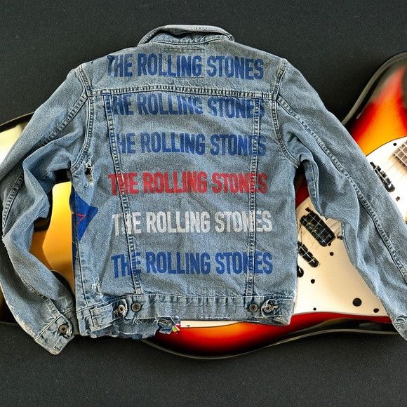 image of Rolling Stone Denim Distressed Jacket By 1975 Zara in Blue, Men's (Size Small)