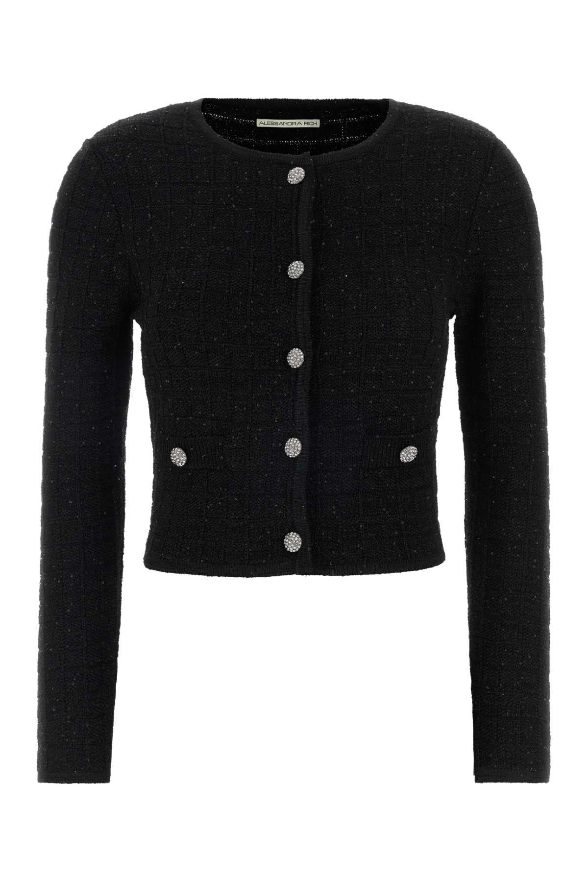 Alessandra Rich Black Boucle Cardigan Size M / US 6-8 / IT 42-44 - 1 Thumbnail