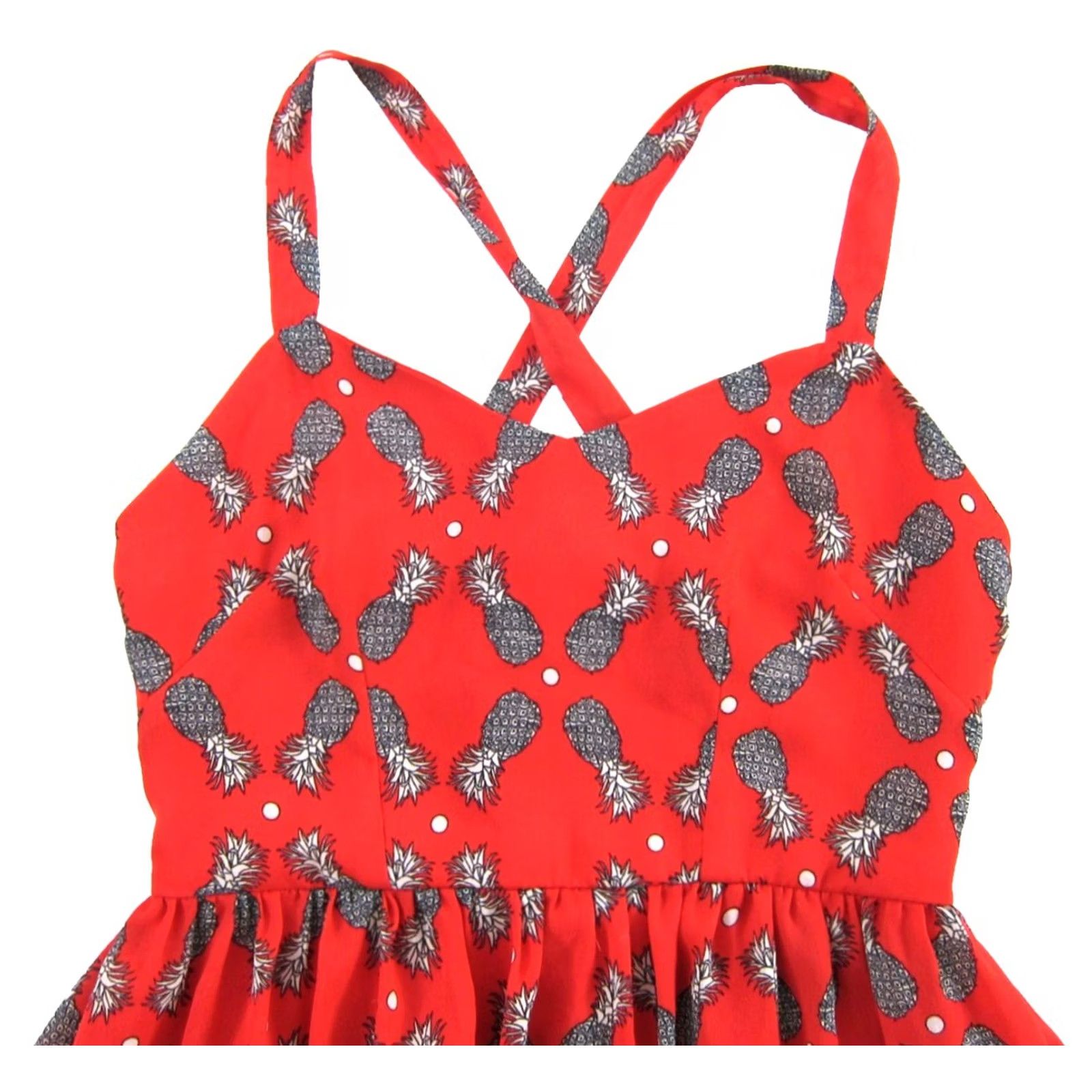 Vintage SUGARHILL Boutique Red Black White Pineapple Empire Waist Crossback Dress Size 6 Size M / US 6-8 / IT 42-44 - 4 Thumbnail