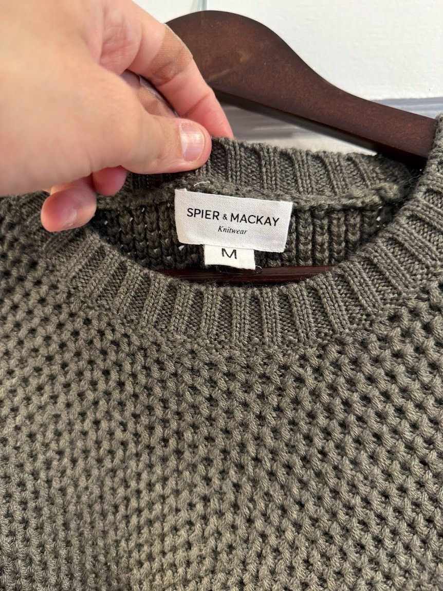 Spier & Mackay Moss Green Chunky Waffle Knit Crewneck Sweater Size US M / EU 48-50 / 2 - 2 Thumbnail