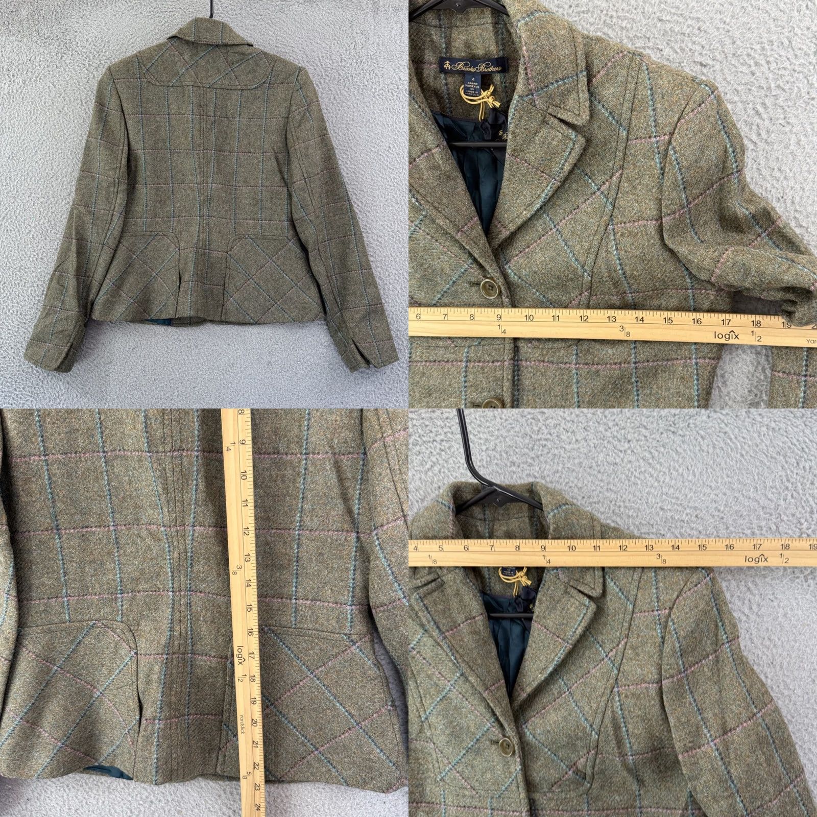 Brooks Brothers VINTAGE Brooks Brothers Blazer Womens 4 Green Wool Check Tweed Business Jacket Size S / US 4 / IT 40 - 8 Thumbnail