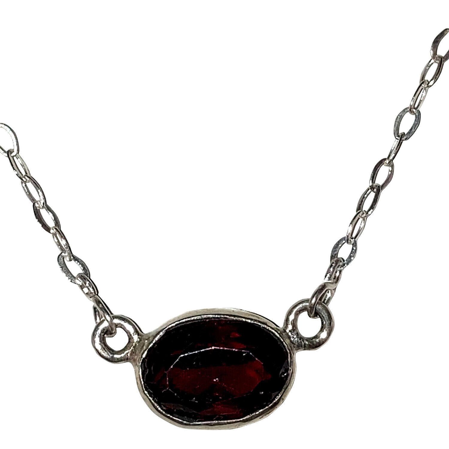 Handmade Silver HandMade Bezel Set Faceted Red Garnet Oval Necklace Size ONE SIZE - 2 Thumbnail