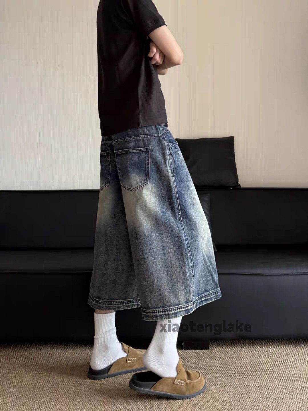 Jean Unisex washed faded cleanfit yuppie y2k flared shorts Size US 30 / EU 46 - 5 Thumbnail