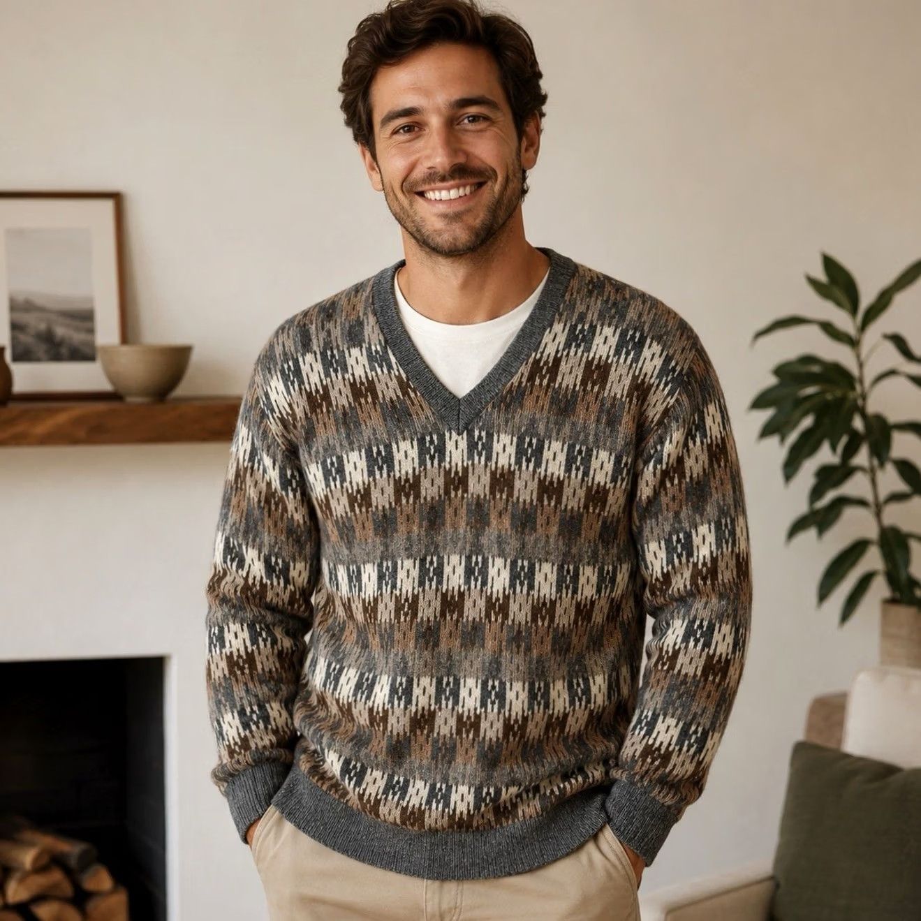 Vintage VINTAGE Classic Alpaca Sweater Men XXL Geometric Preppy Office Grandpacore 90s Size US XXL / EU 58 / 5 - 2 Thumbnail