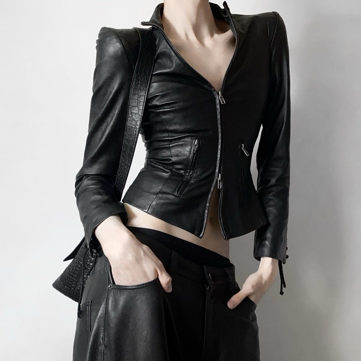 image of Avant Garde x Vintage Avant - Garde Style Leather Biker Jacket in Black, Women's (Size Small)