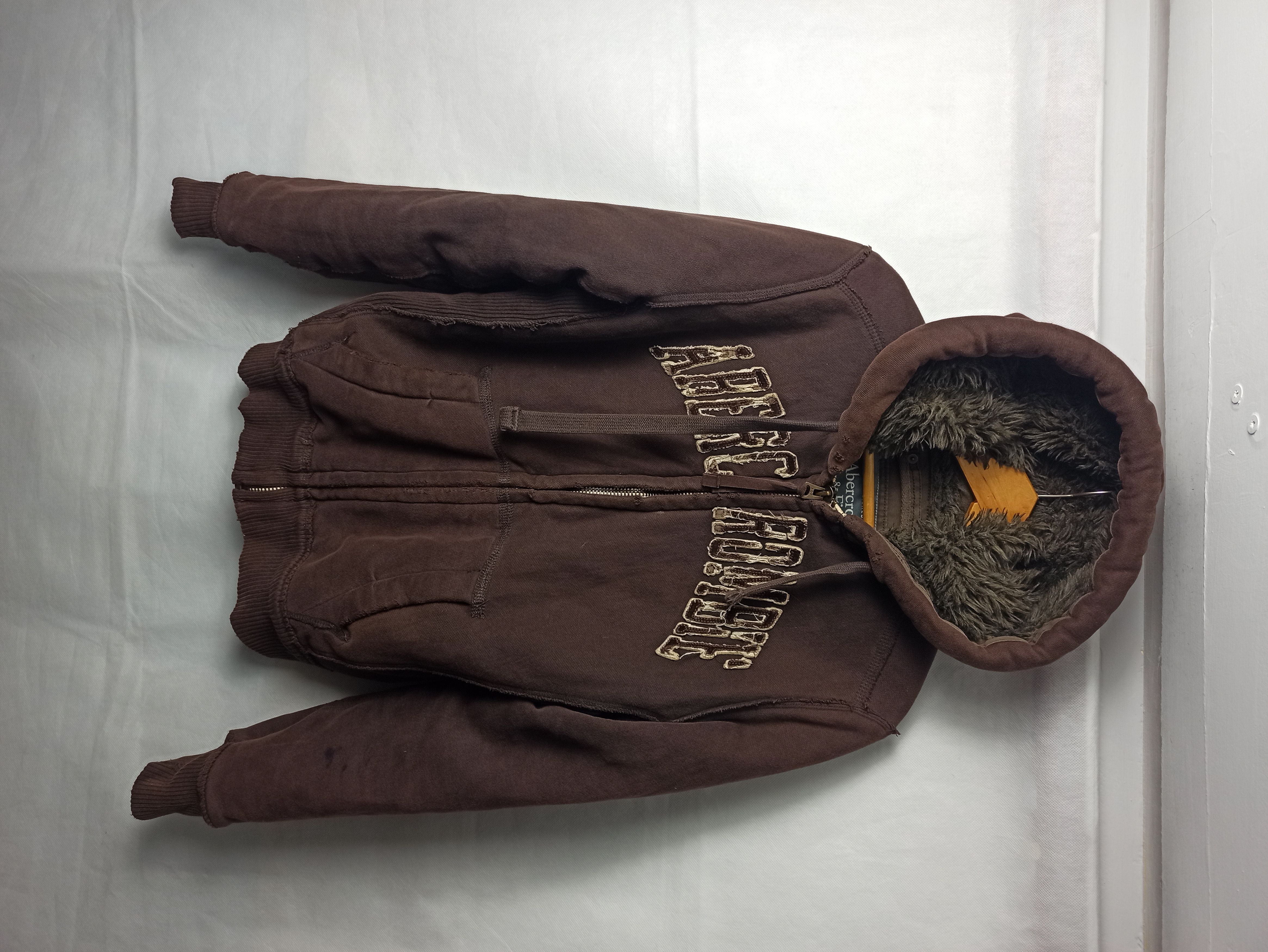 image of Abercrombie Fitch x Drain Gang Abercrombie & Fitch Fur Wolf Jaw Jacket Hoodie in Brown (Size Small)