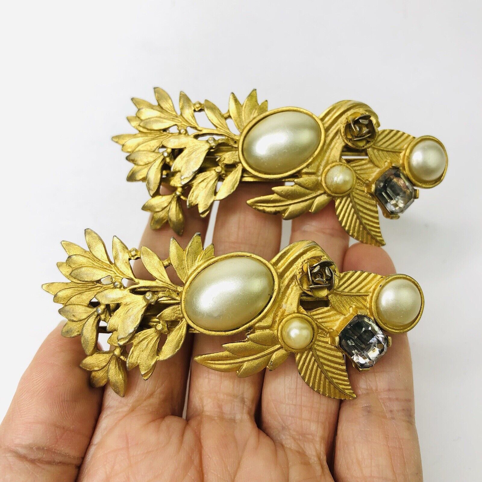 Other Vtg French Barrette Women Hair Clip Rhinestone Faux Pearl Size ONE SIZE - 4 Thumbnail